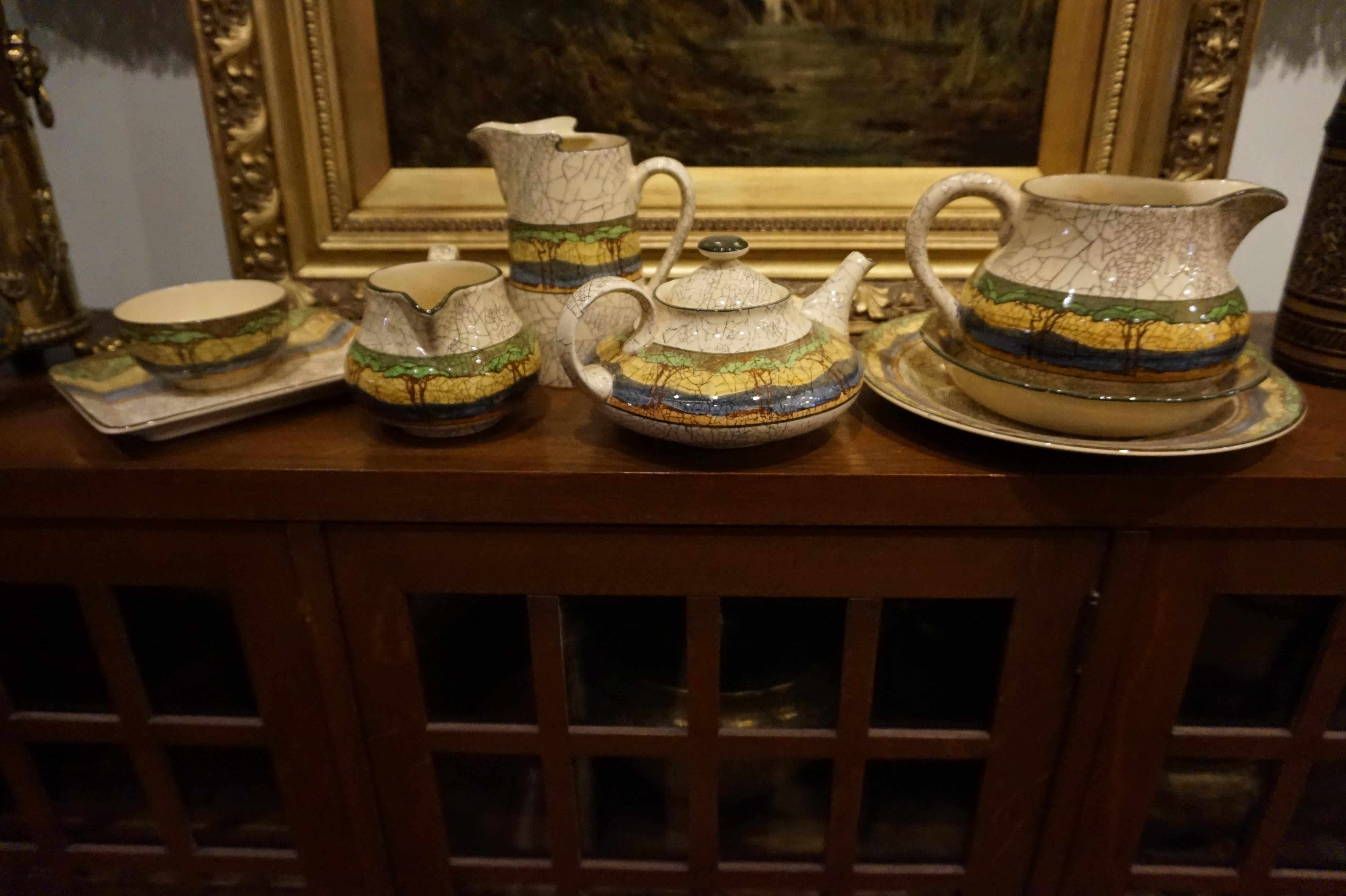 Assorted Royal Doulton Arts & Crafts Deadwood Crackle China Set In Good Condition In Vancouver, British Columbia
