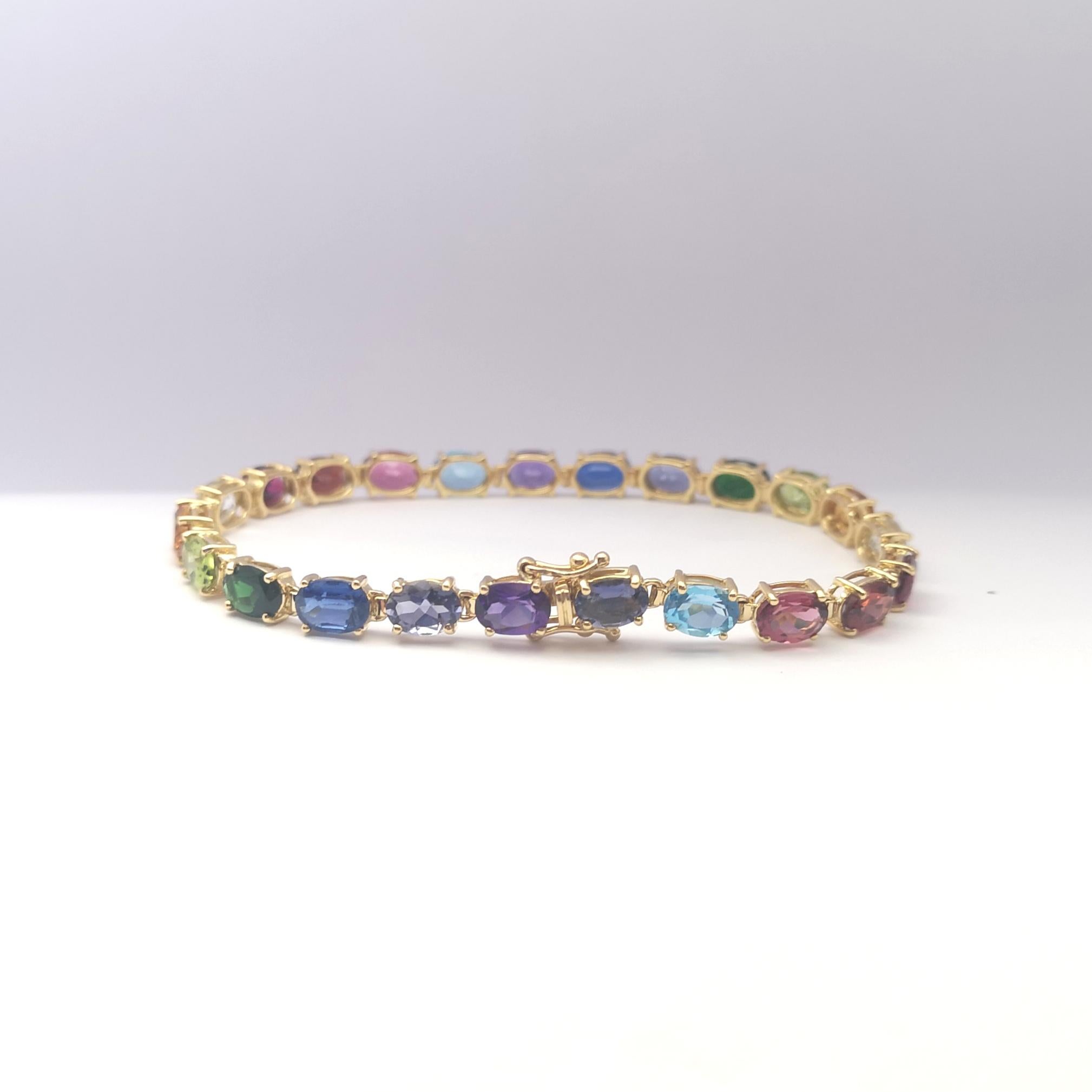 Pulsera de piedras semipreciosas de colores surtidos engastadas en oro de 18 quilates en venta 4