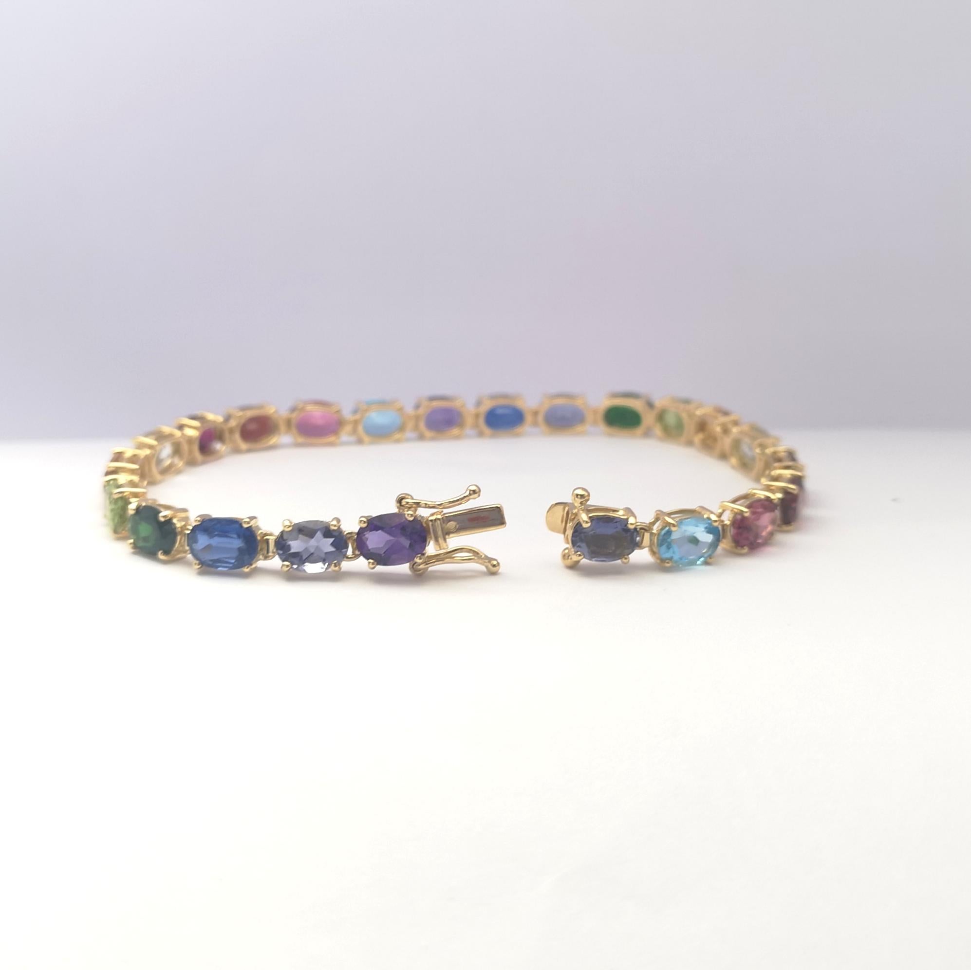 Pulsera de piedras semipreciosas de colores surtidos engastadas en oro de 18 quilates en venta 5