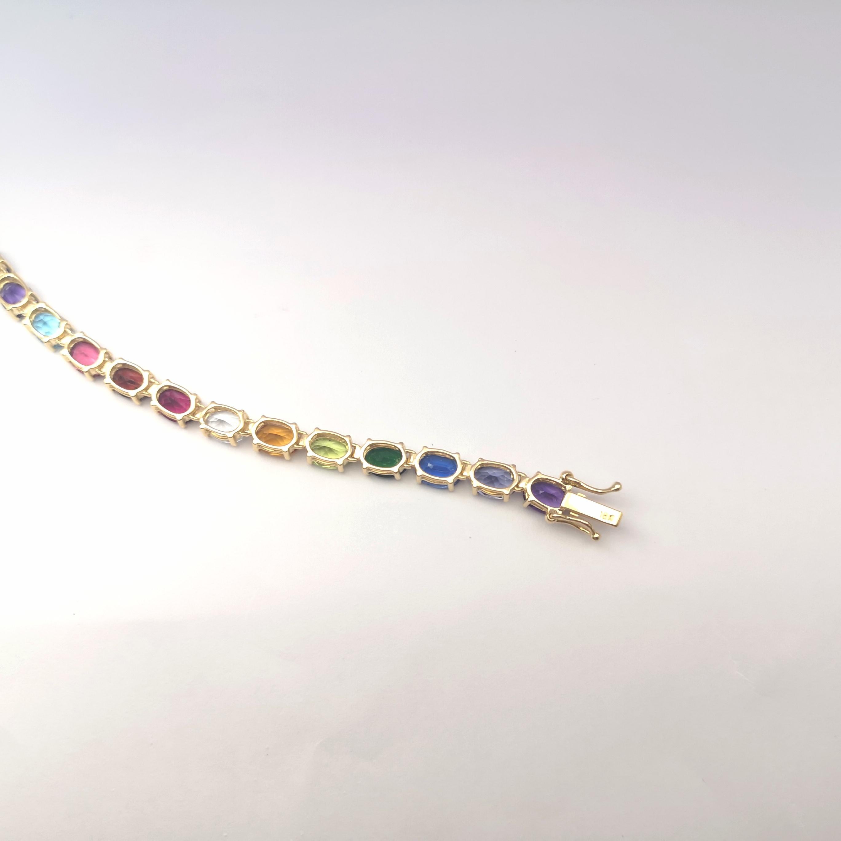 Pulsera de piedras semipreciosas de colores surtidos engastadas en oro de 18 quilates en venta 6