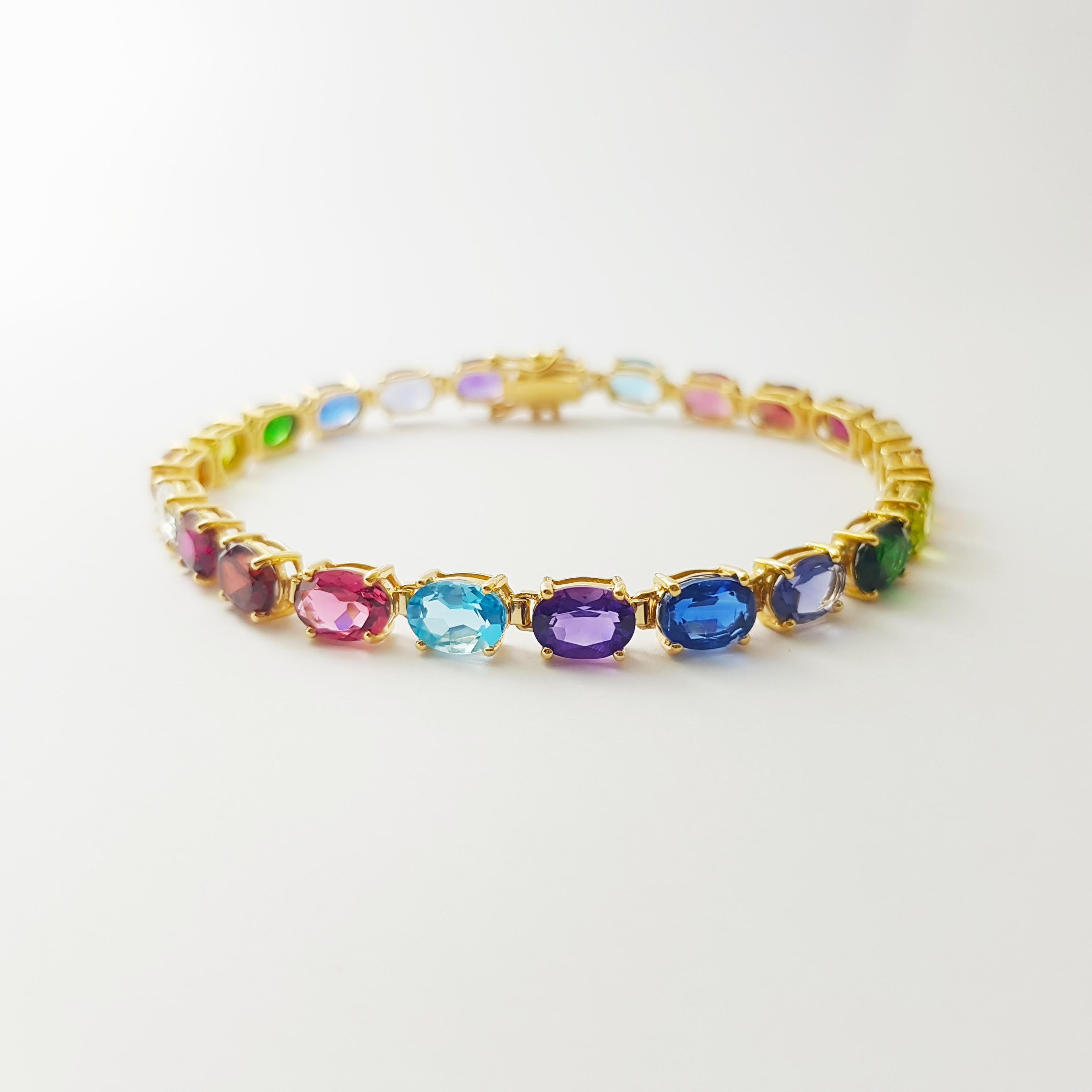 Pulsera de piedras semipreciosas de colores surtidos engastadas en oro de 18 quilates en venta 1