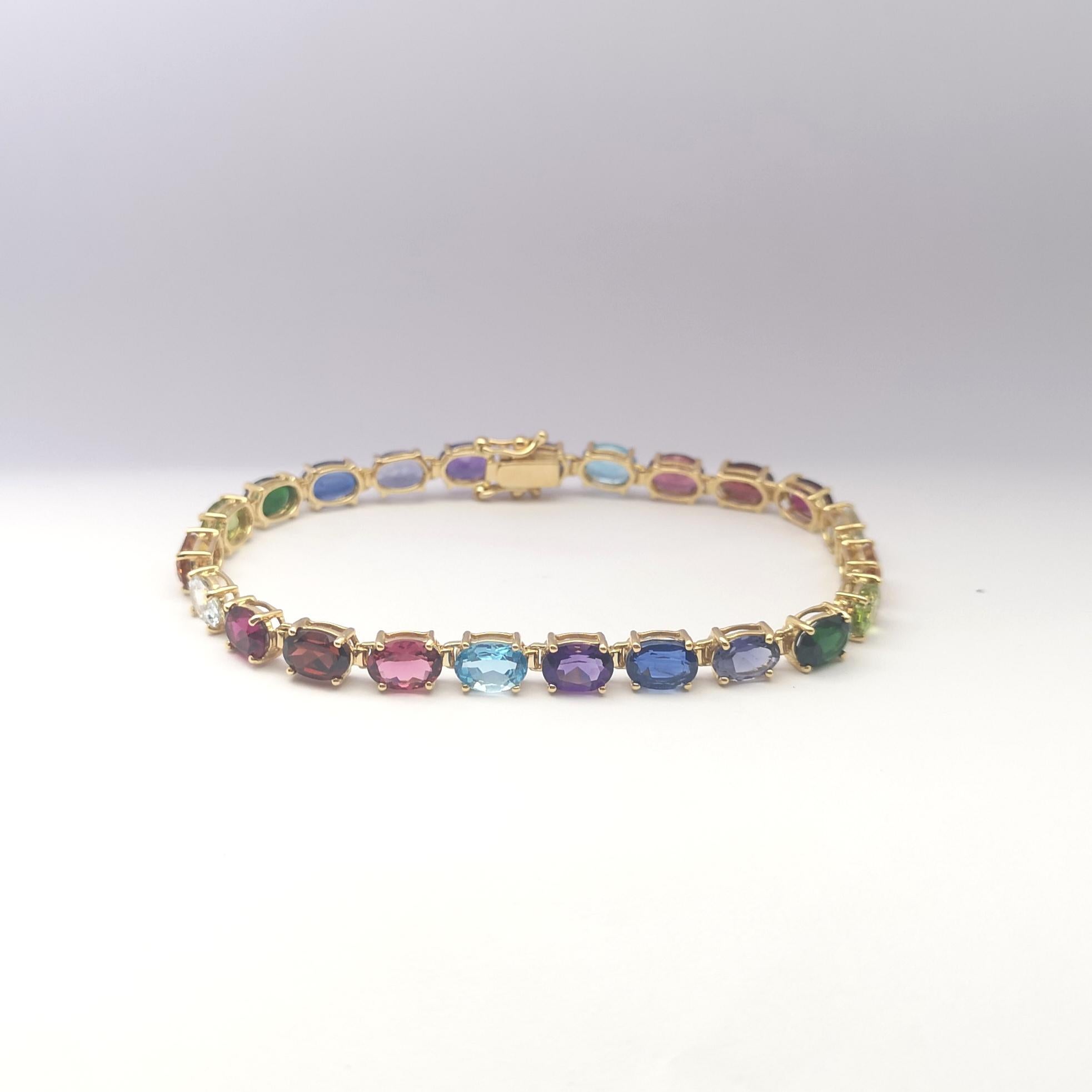 Pulsera de piedras semipreciosas de colores surtidos engastadas en oro de 18 quilates en venta 2