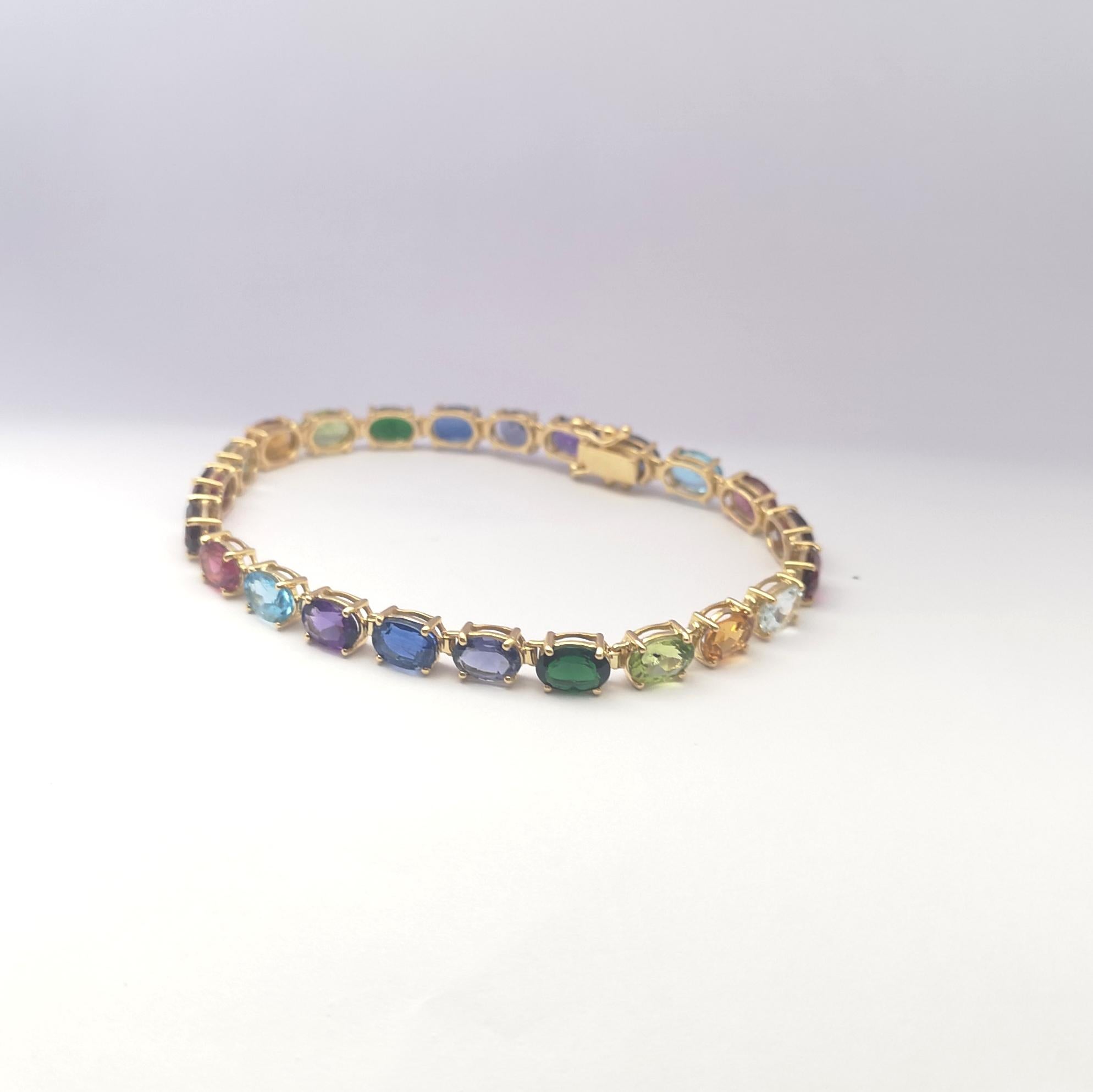 Pulsera de piedras semipreciosas de colores surtidos engastadas en oro de 18 quilates en venta 3
