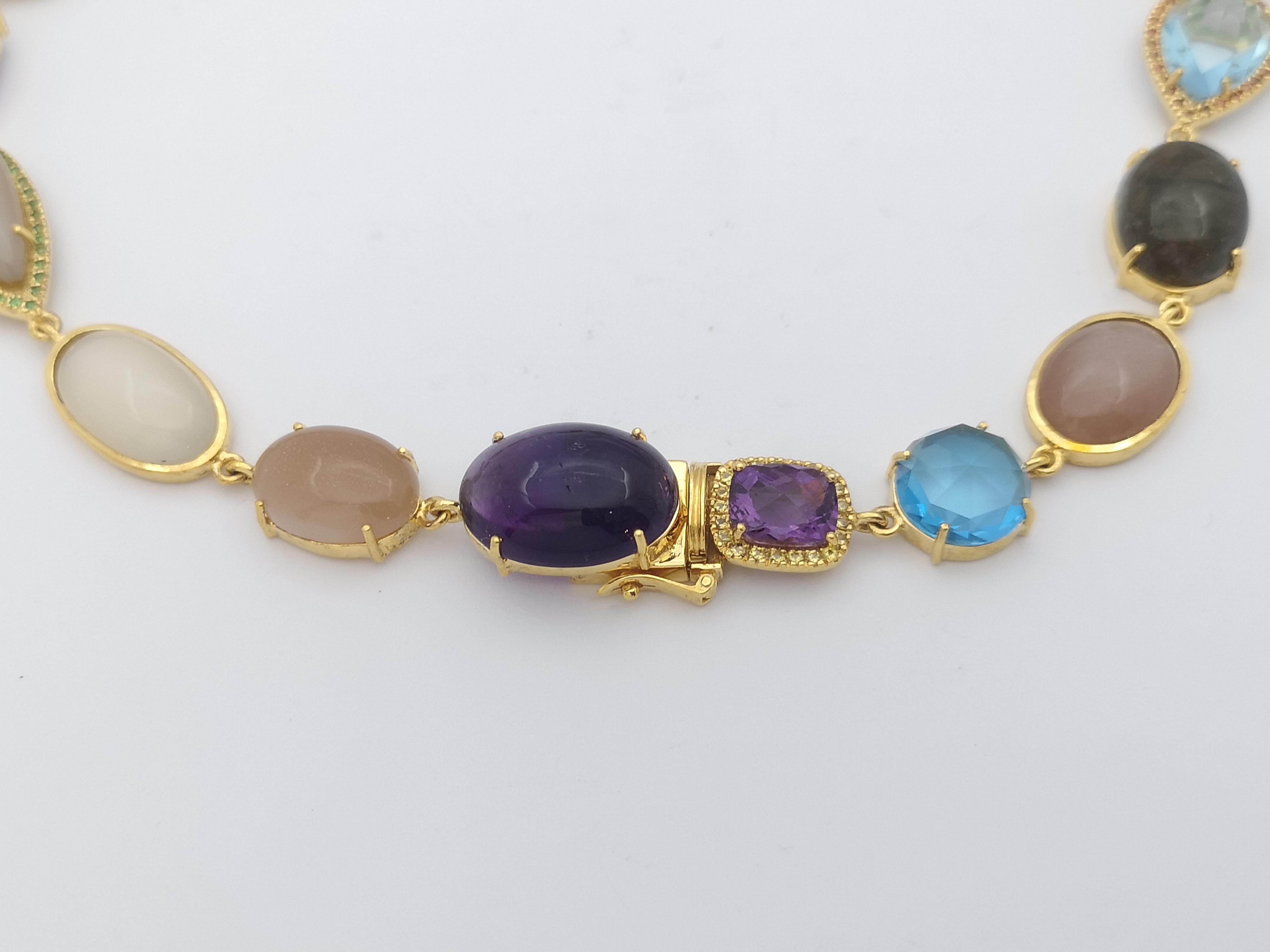 Assorted Semi Precious Stone, Sapphire, Ruby and Tsavorite Necklace Silver For Sale 3