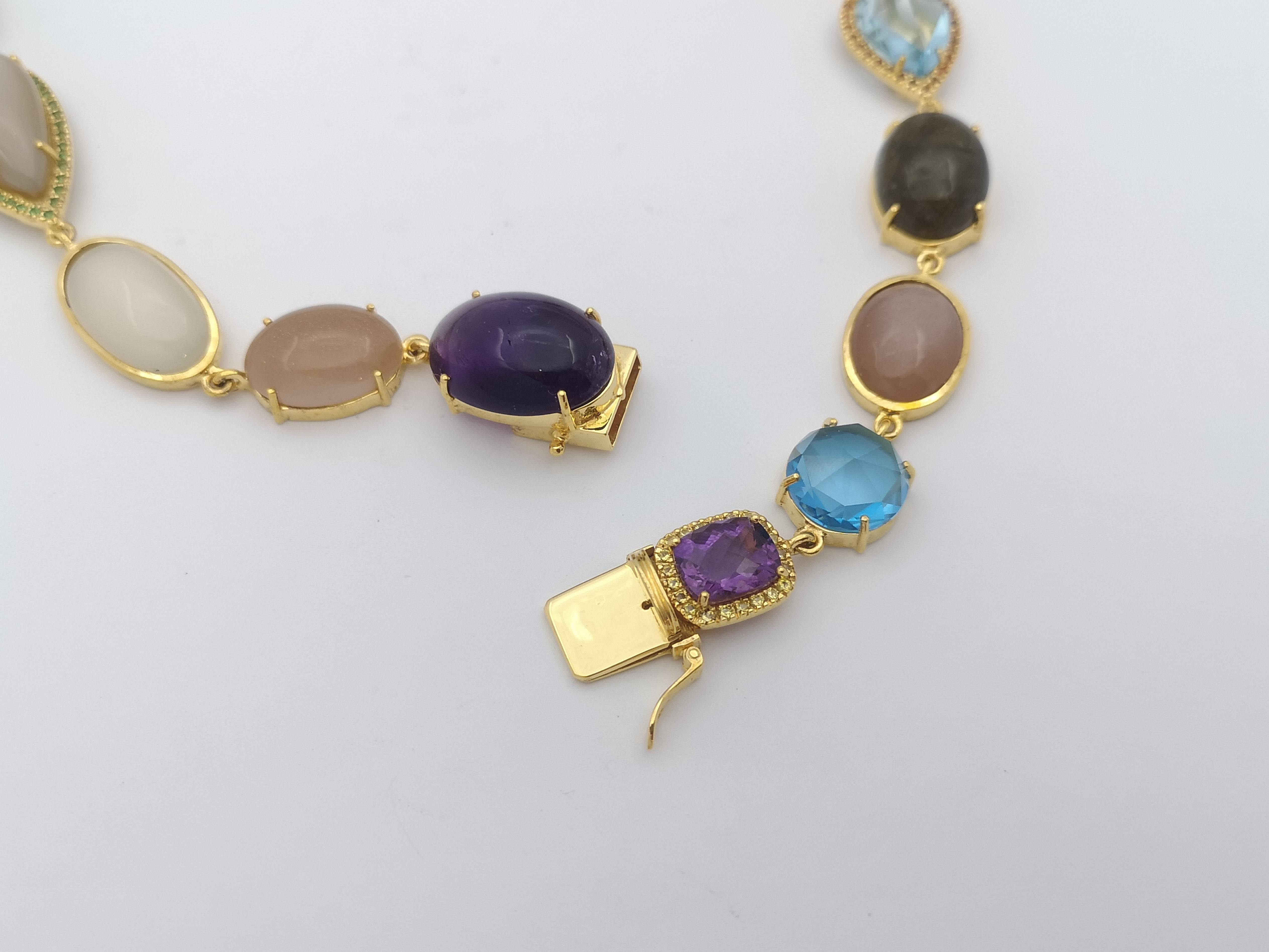 Assorted Semi Precious Stone, Sapphire, Ruby and Tsavorite Necklace Silver For Sale 4