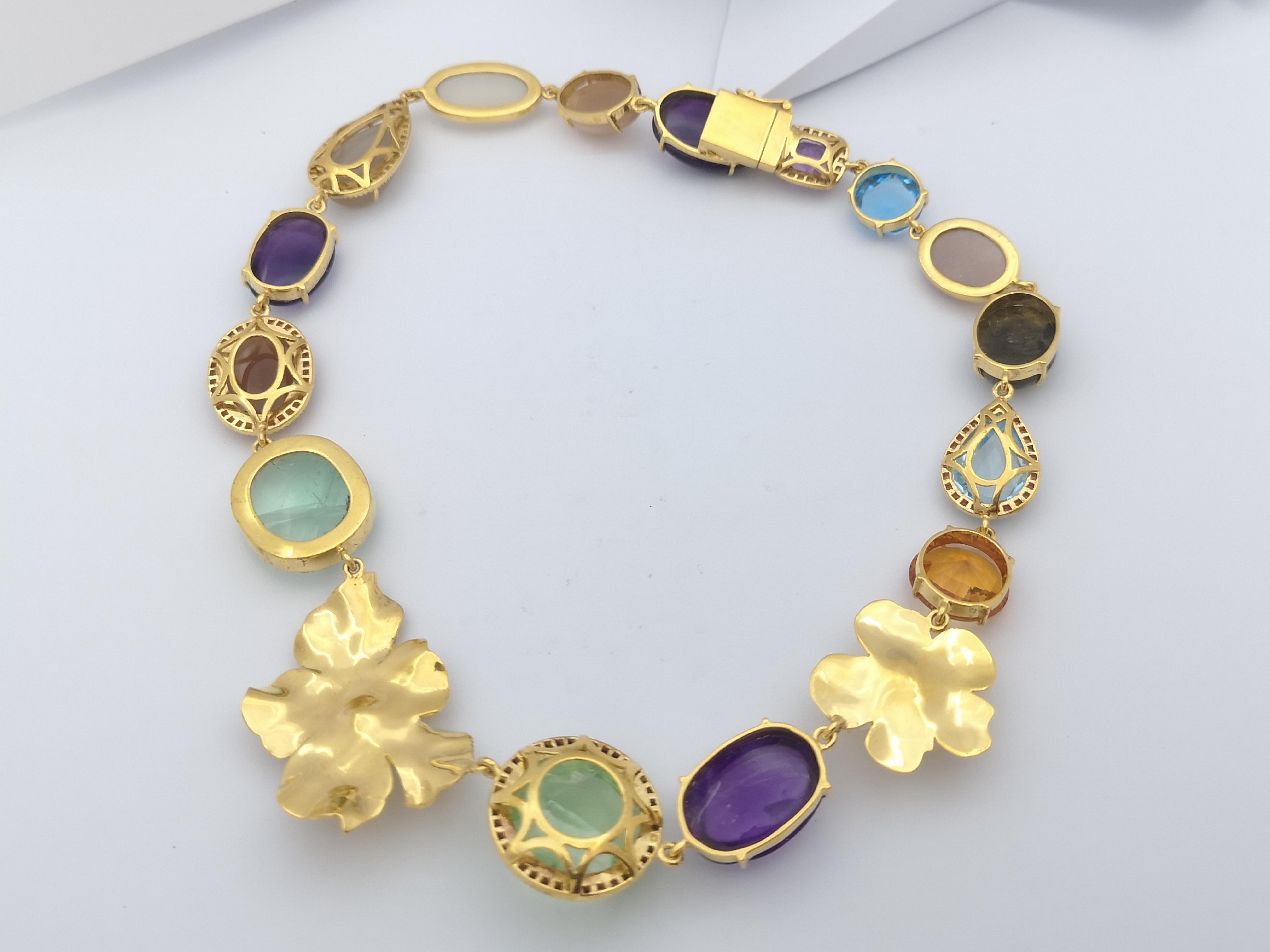 Assorted Semi Precious Stone, Sapphire, Ruby and Tsavorite Necklace Silver For Sale 5