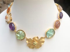 Assorted Semi Precious Stone, Sapphire, Ruby and Tsavorite Necklace Silver