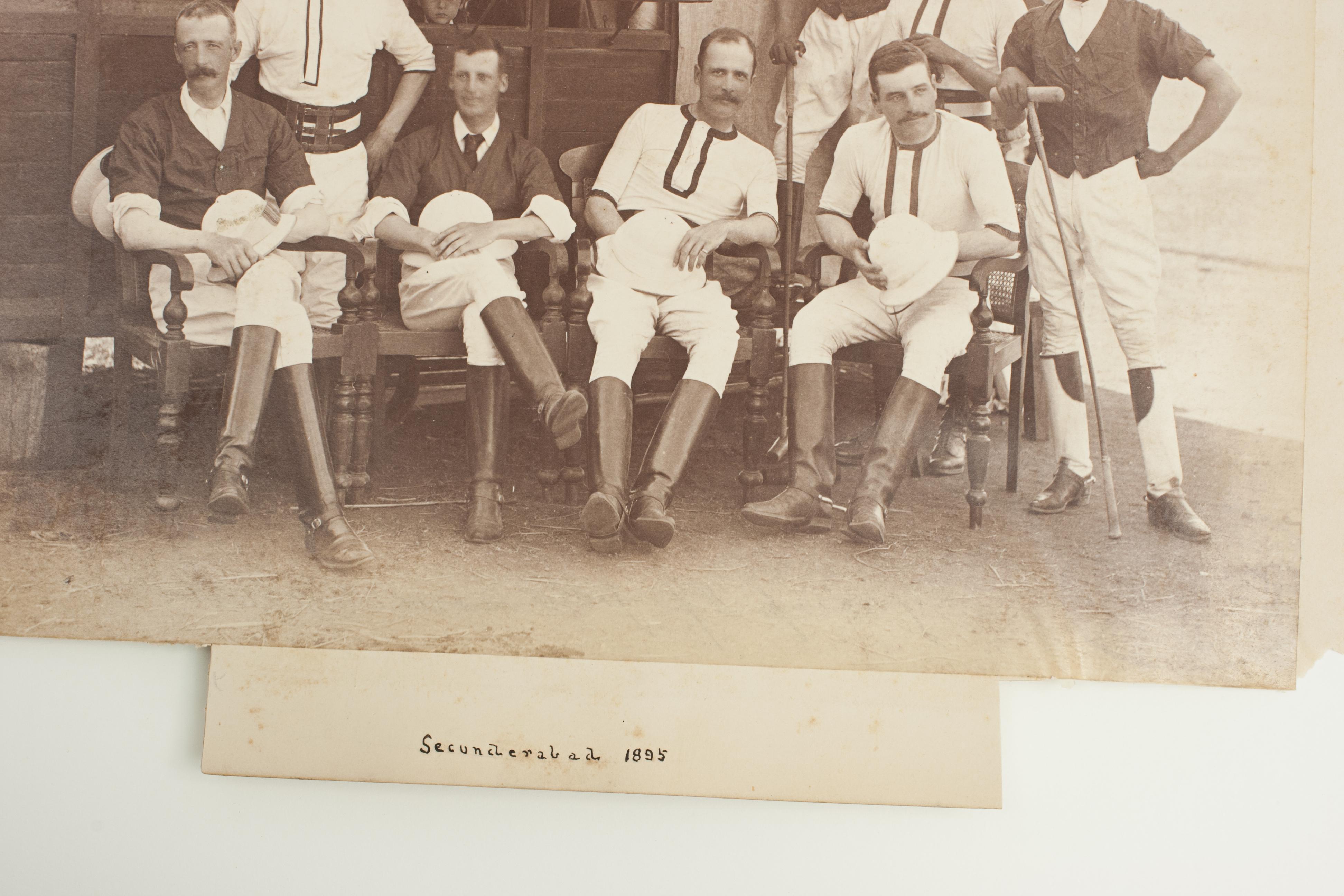 Colonial Polo Photographs.
A very rare series of sepia toned late Victorian polo photographs. Each photo is in a plain white mount, there are pencil inscriptions to the reverse of the photos. The first photo is of a group of eight gentlemen;