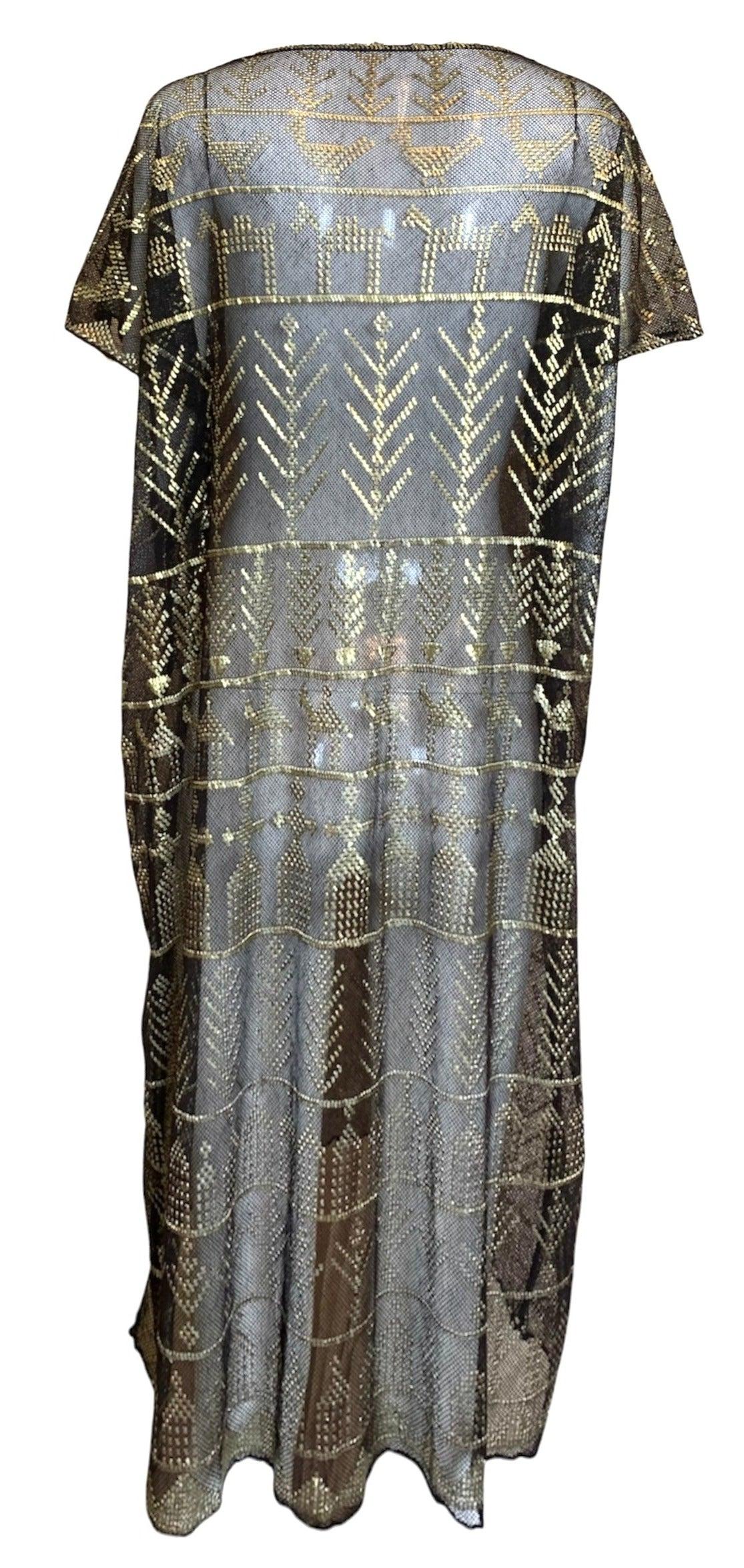 Gray Assuit Dress with Hand Hammered Brass, 1920s For Sale