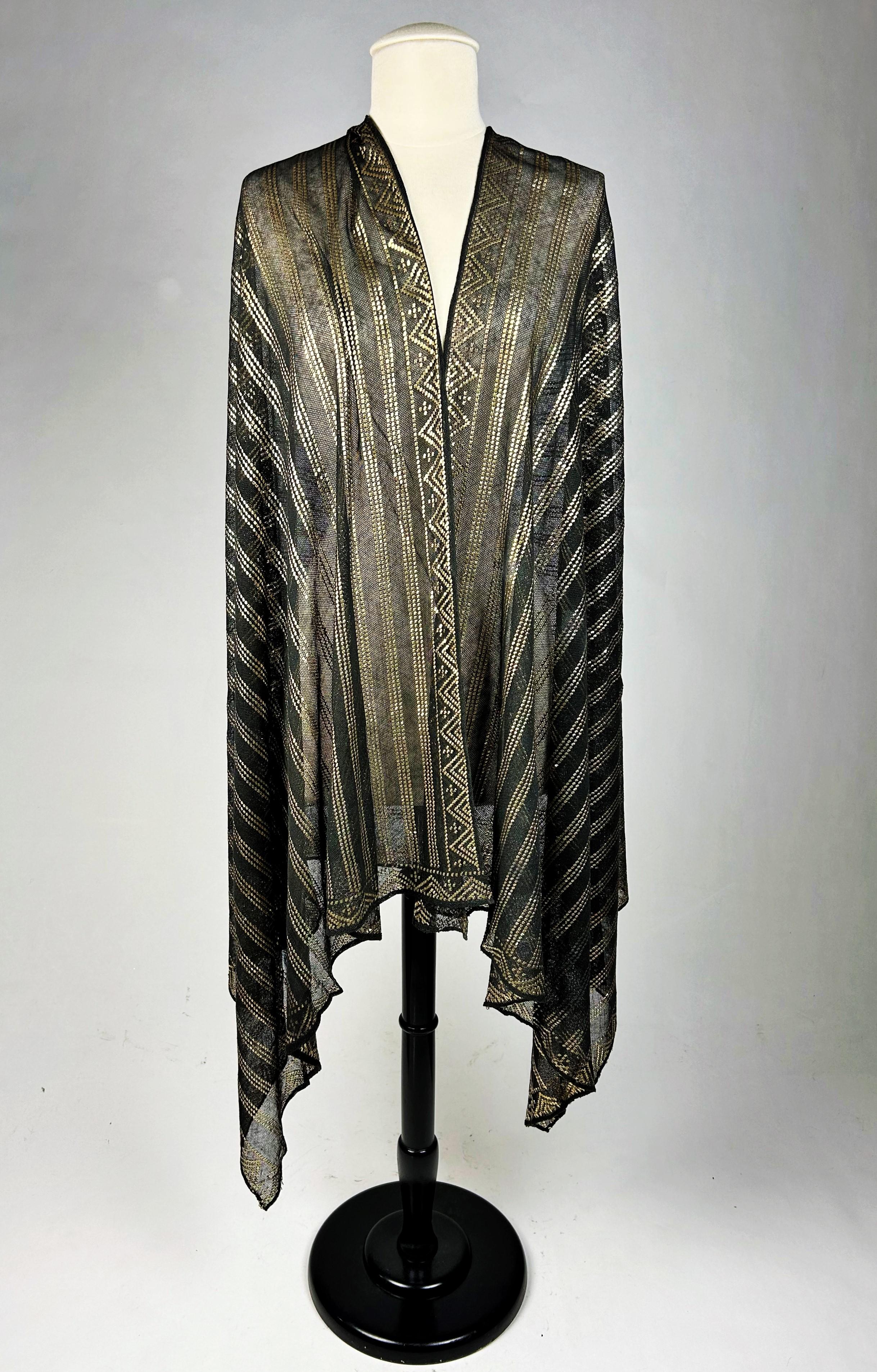 Women's or Men's Assuit shawl in cotton voile and gilded metal strips - Egypt Circa 1930-1940 For Sale