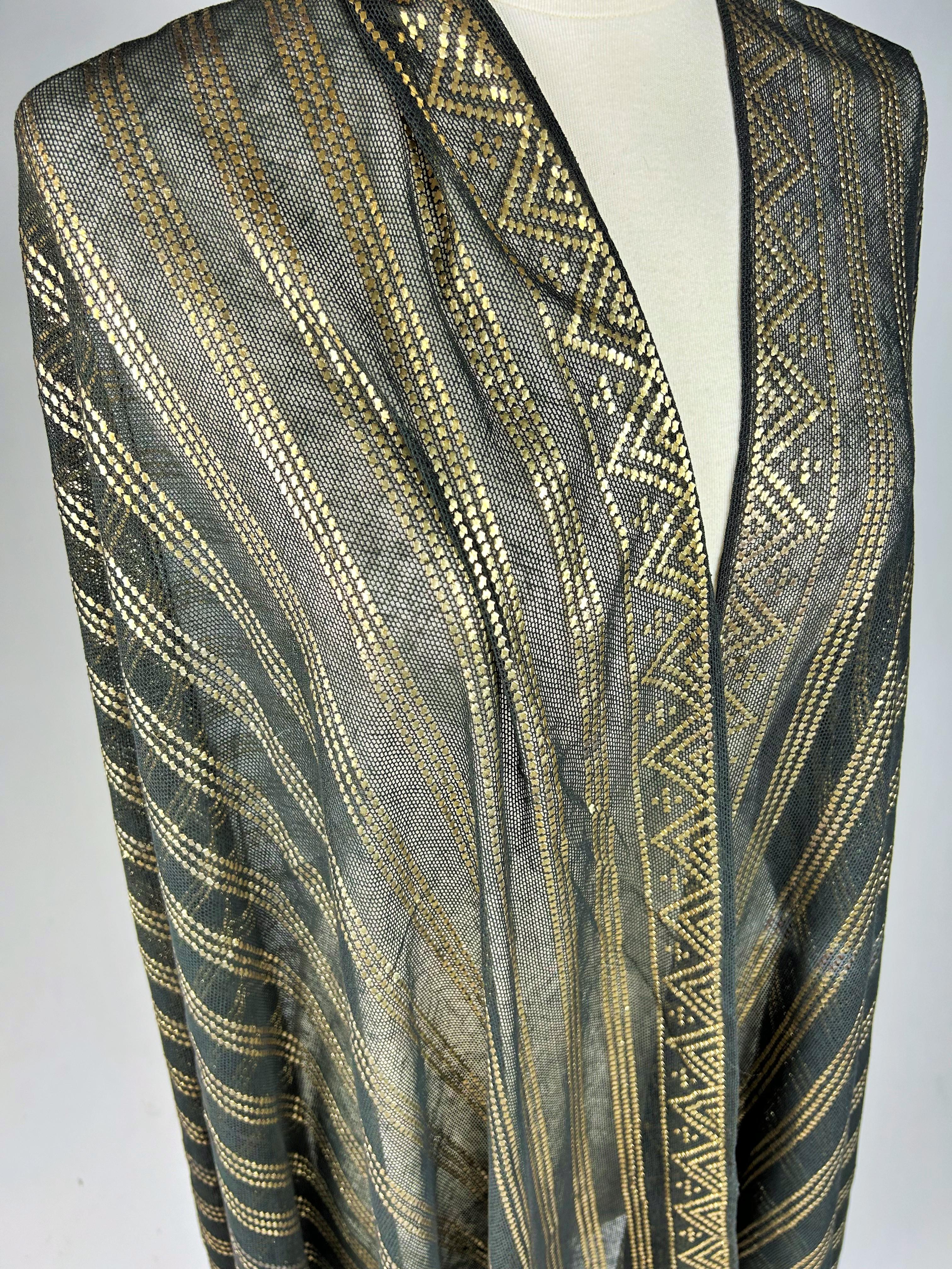 Assuit shawl in cotton voile and gilded metal strips - Egypt Circa 1930-1940 For Sale 3