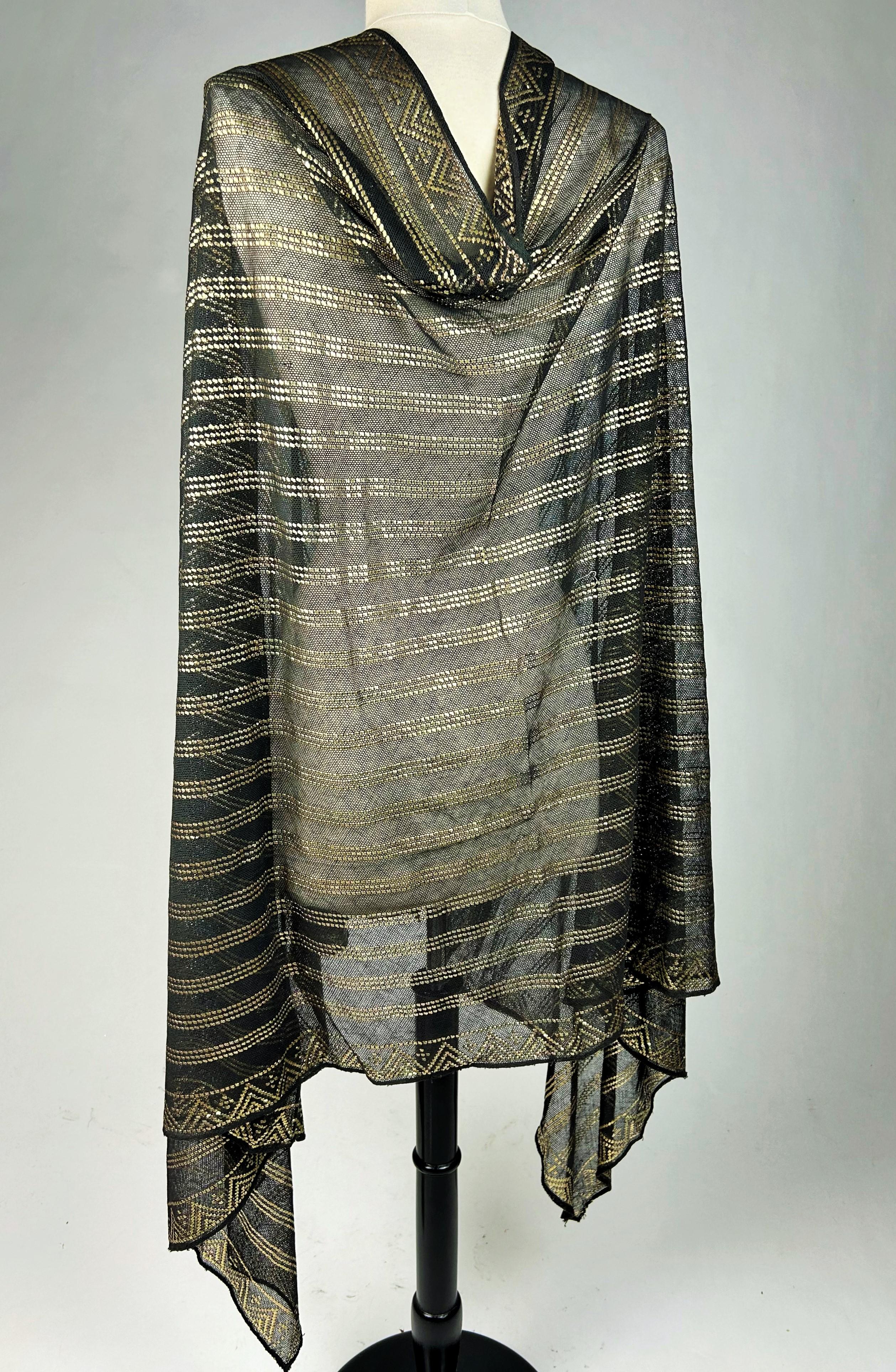 Assuit shawl in cotton voile and gilded metal strips - Egypt Circa 1930-1940 For Sale 5
