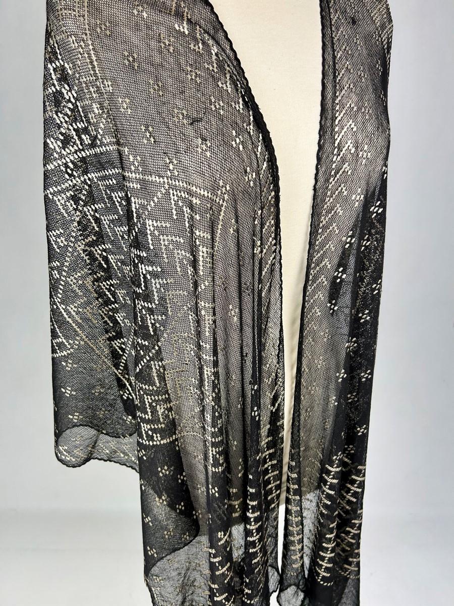 Stola Assuit in voile di cotone e lame in metallo argentato - Egitto Circa 1930 In condizioni buone in vendita a Toulon, FR