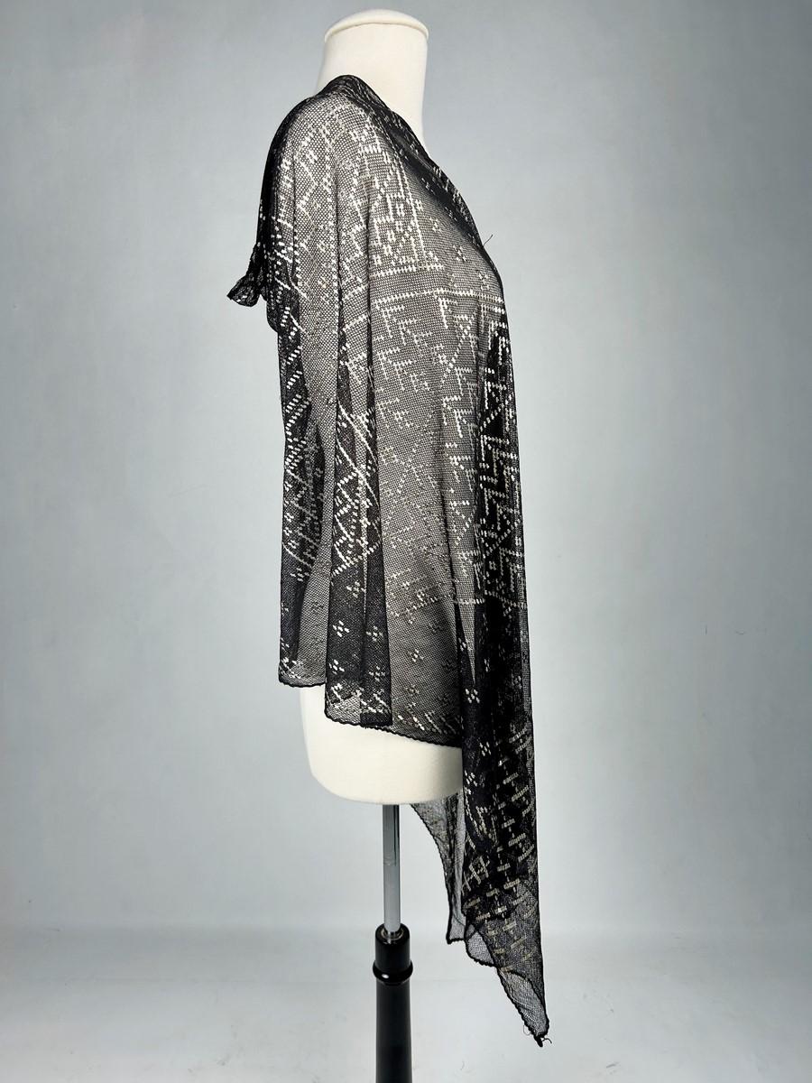 da uomo o donna Stola Assuit in voile di cotone e lame in metallo argentato - Egitto Circa 1930 in vendita