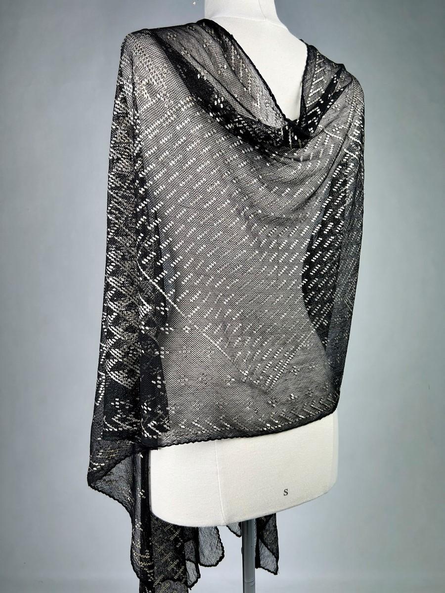 Stola Assuit in voile di cotone e lame in metallo argentato - Egitto Circa 1930 in vendita 1