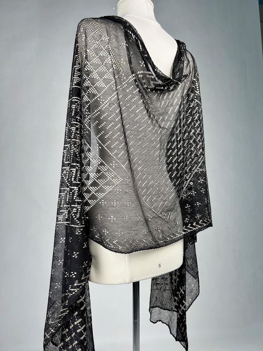 Stola Assuit in voile di cotone e lame in metallo argentato - Egitto Circa 1930 in vendita 3