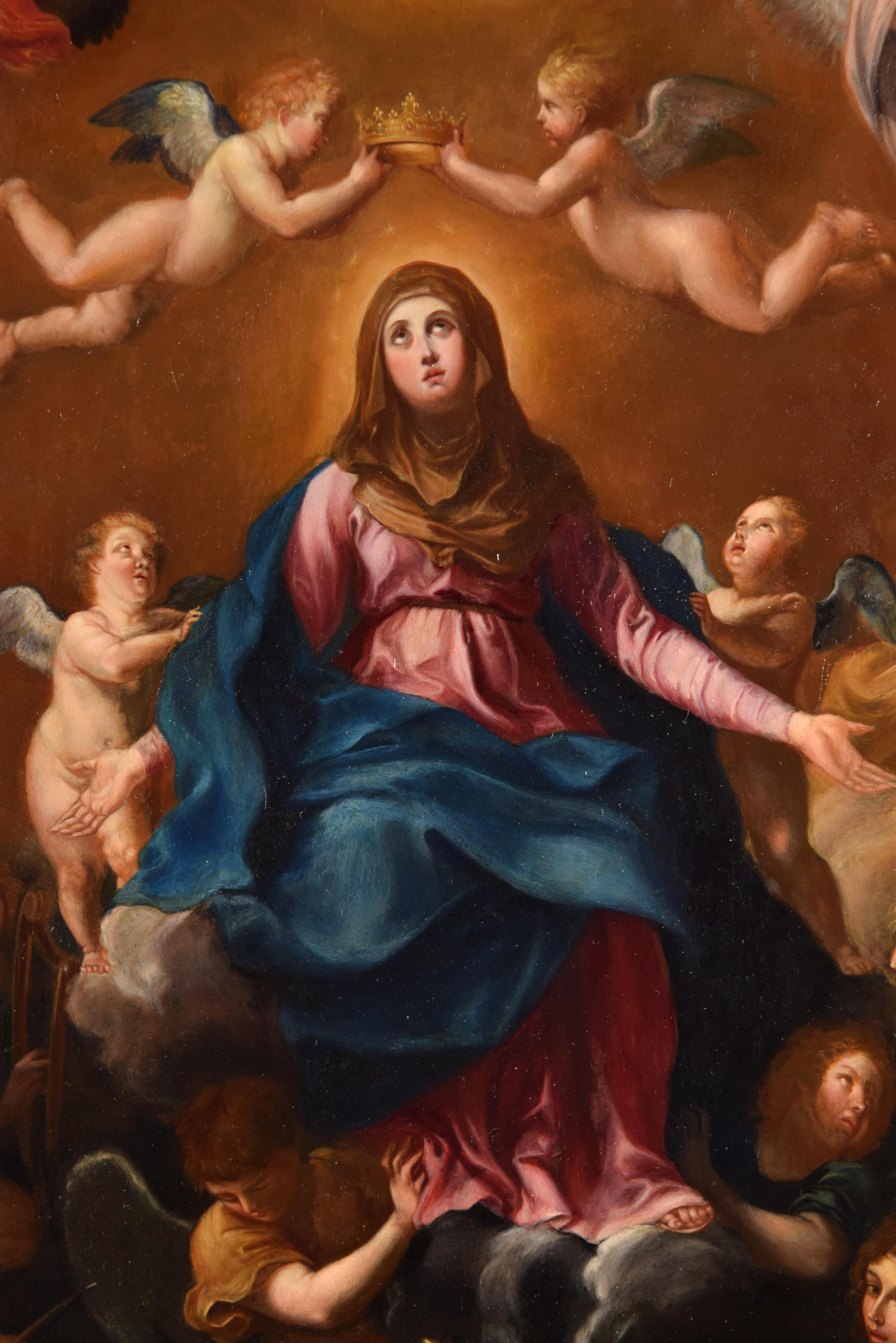 Baroque Assumption de la Vierge Marie. Huile sur cuivre Probablement fin du 17e siècle en vente