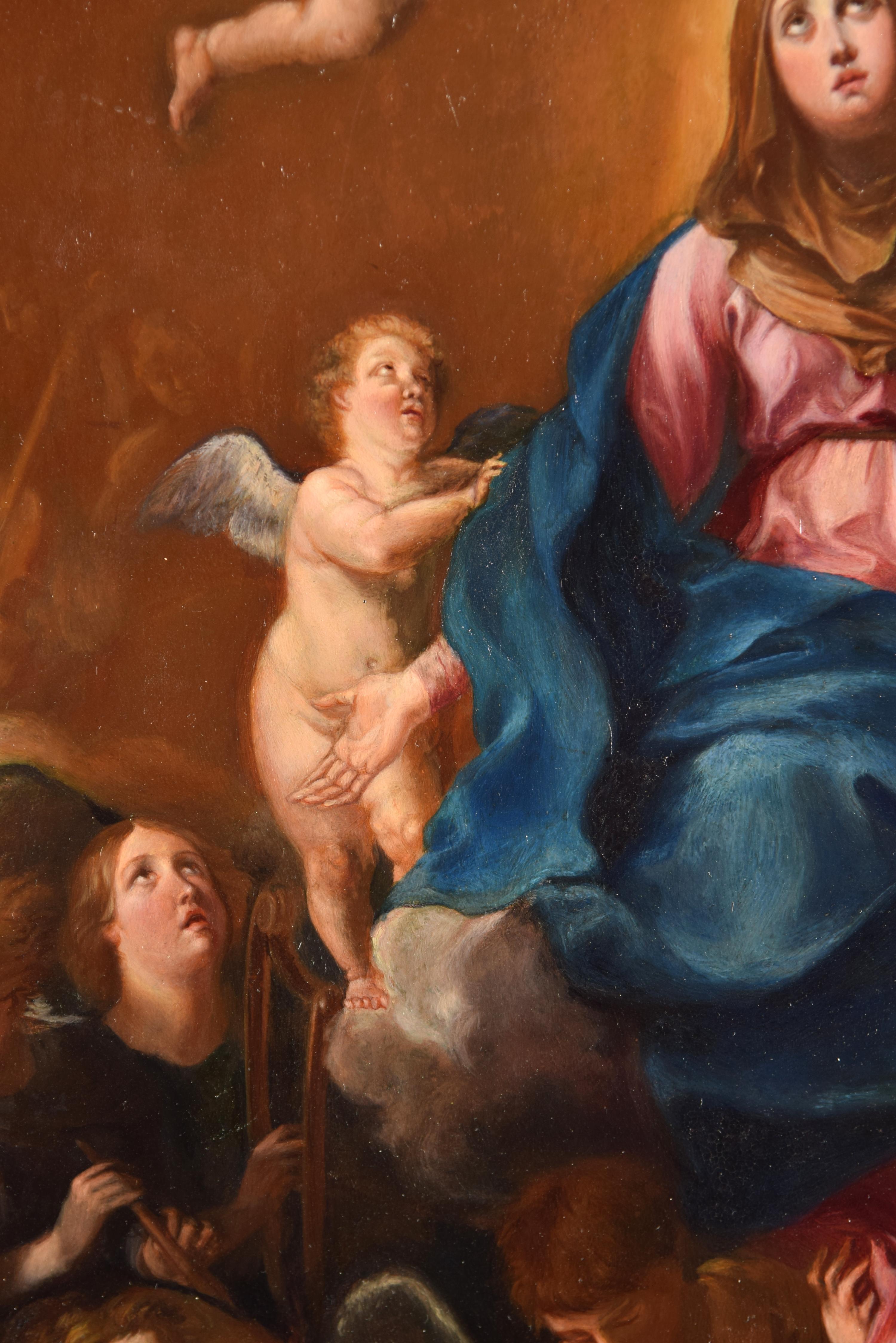 Spanish Assumption of the Virgin Mary. Oil on Copper Possibly late 17th century For Sale