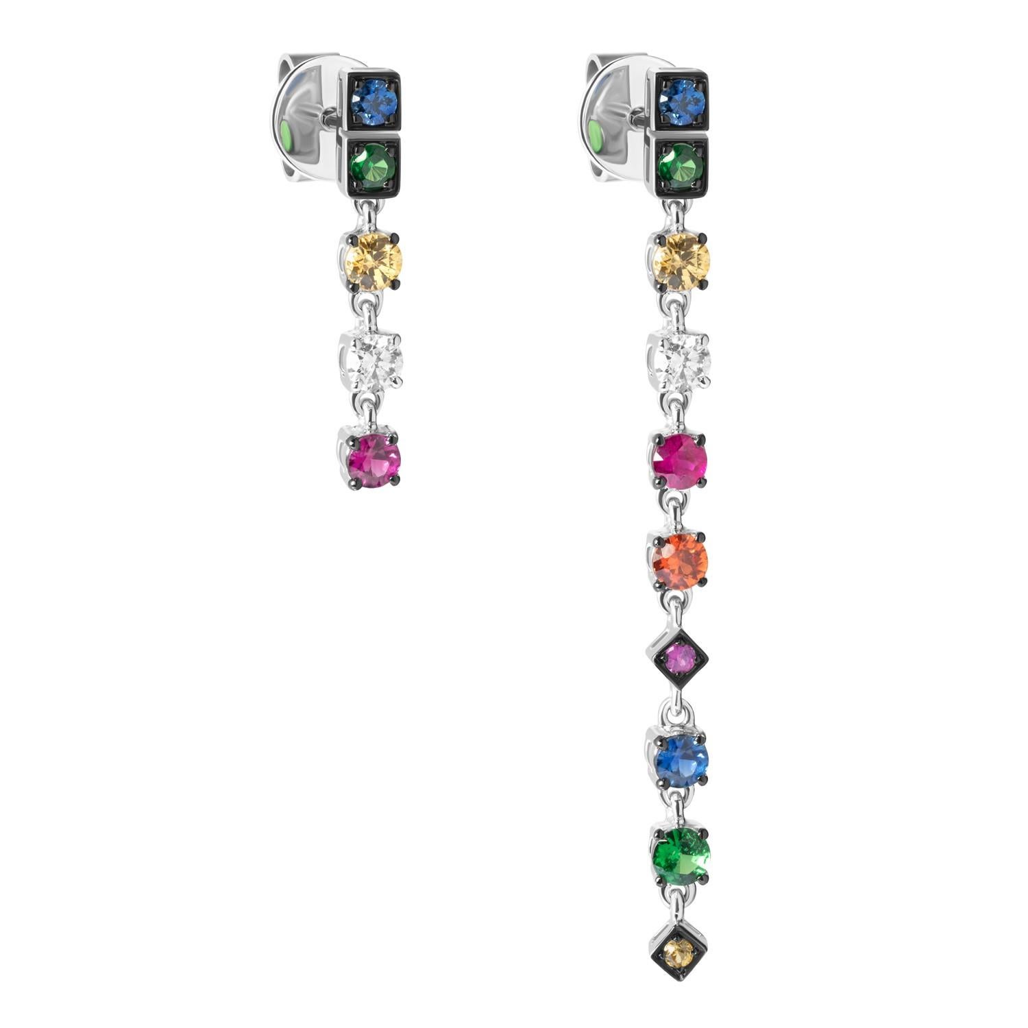 Earrings White Gold 14 K 

Diamond 2-RND-0,12-F/VS2A 
Tsavorite 3-RND-0,15 2/3
Ruby 2-RND-0,12 Т(5)/3
Blue Sapphire 3-RND-0,13 Т(5)/3

Weight 2.22 grams

With a heritage of ancient fine Swiss jewelry traditions, NATKINA is a Geneva based jewellery