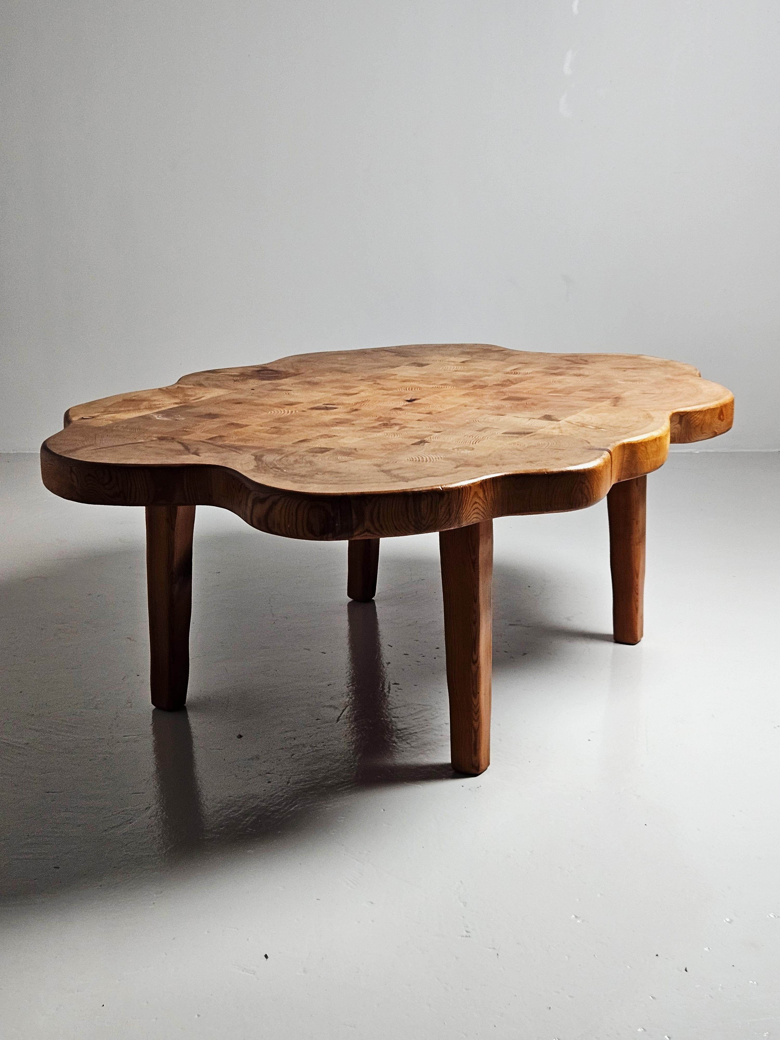 20th Century Assymetrical coffee table in pine by unknown designer, Sweden 1960s or 1970s