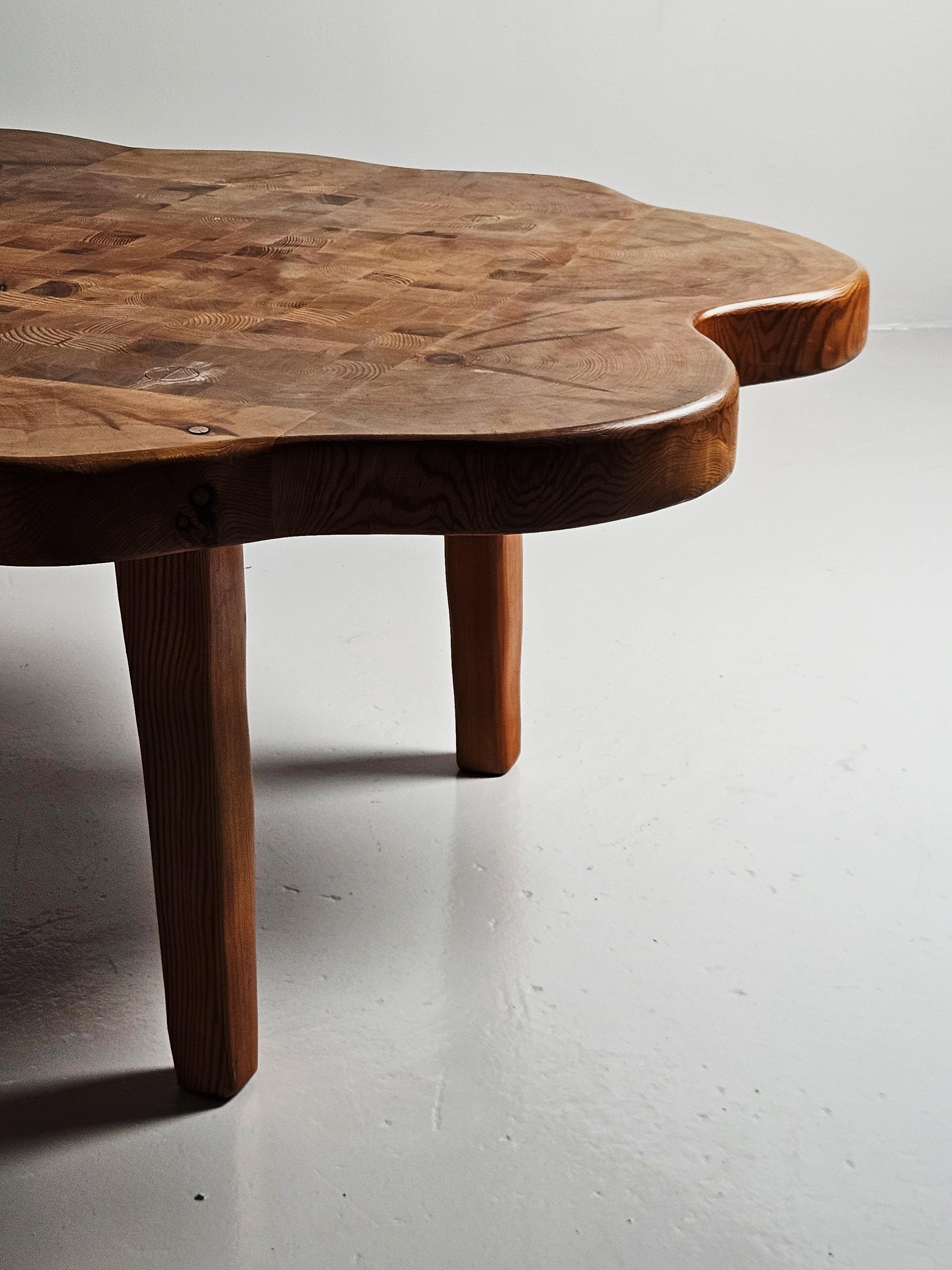 Assymetrical coffee table in pine by unknown designer, Sweden 1960s or 1970s 1