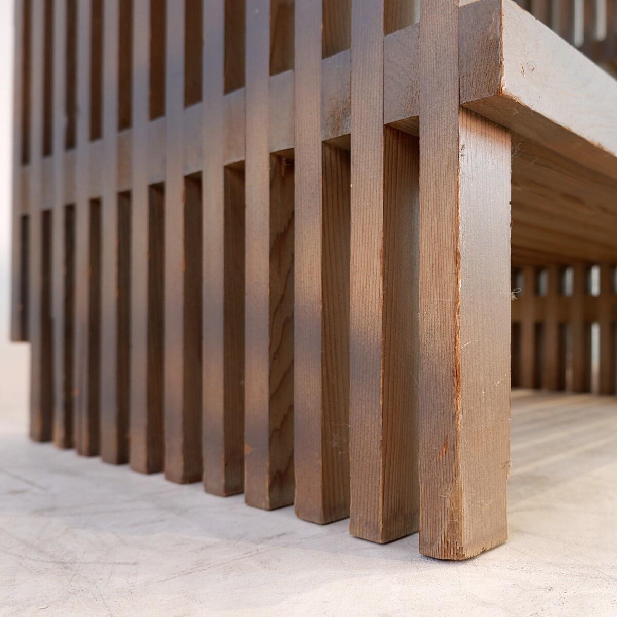 Assymetrical shelf in stained wood, 1980's - Room Divider Shelf For Sale 3