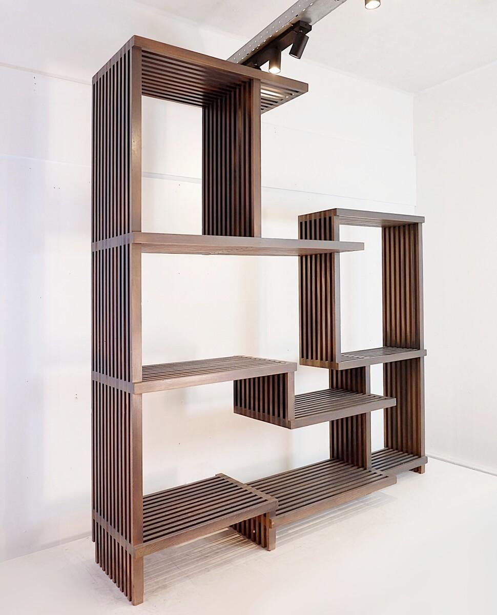 Assymetrical shelf in stained wood , 1980's