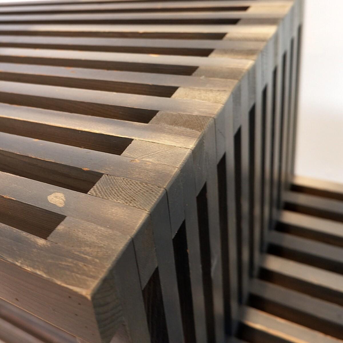 Assymetrical shelf in stained wood, 1980's - Room Divider Shelf For Sale 1