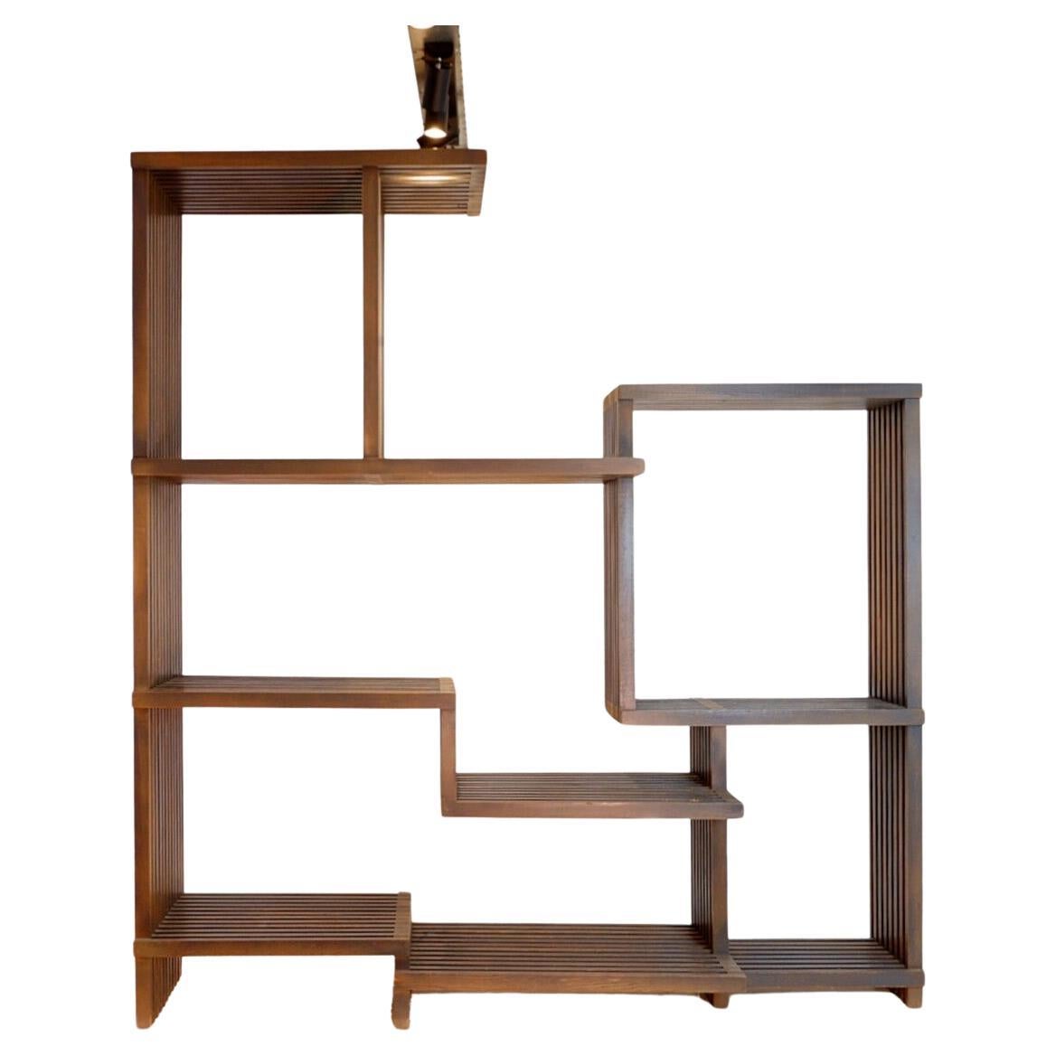 Assymetrical wooden shelf For Sale