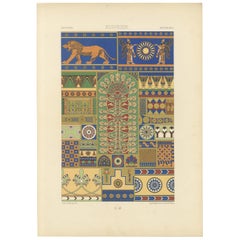 Assyrian Ornament Print – Color Lithograph of Ancient Motifs and Symbols, c.1869