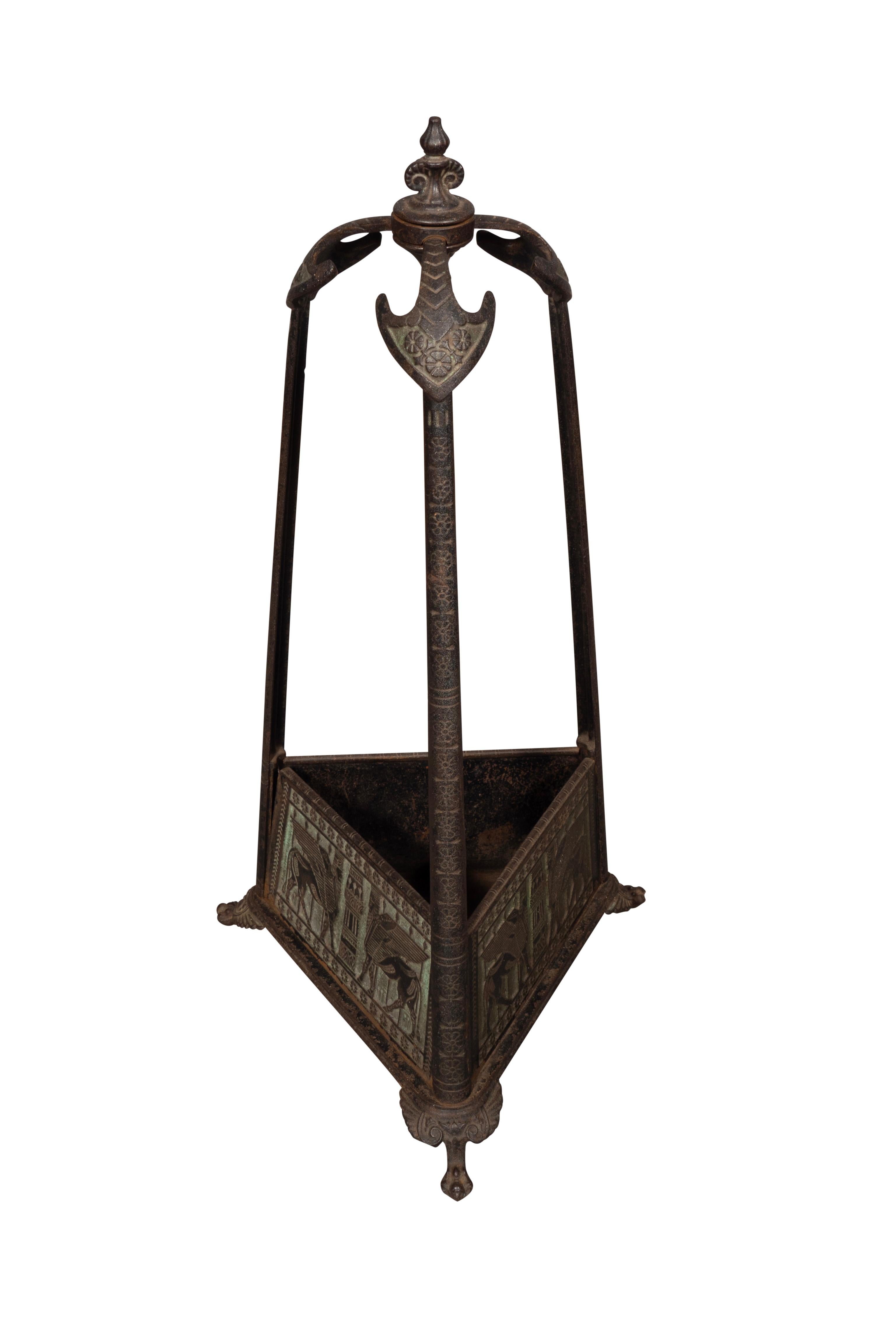 Assyrian Revival Cast Iron Tool Holder With Four Renaissance Revival Firetools For Sale 3