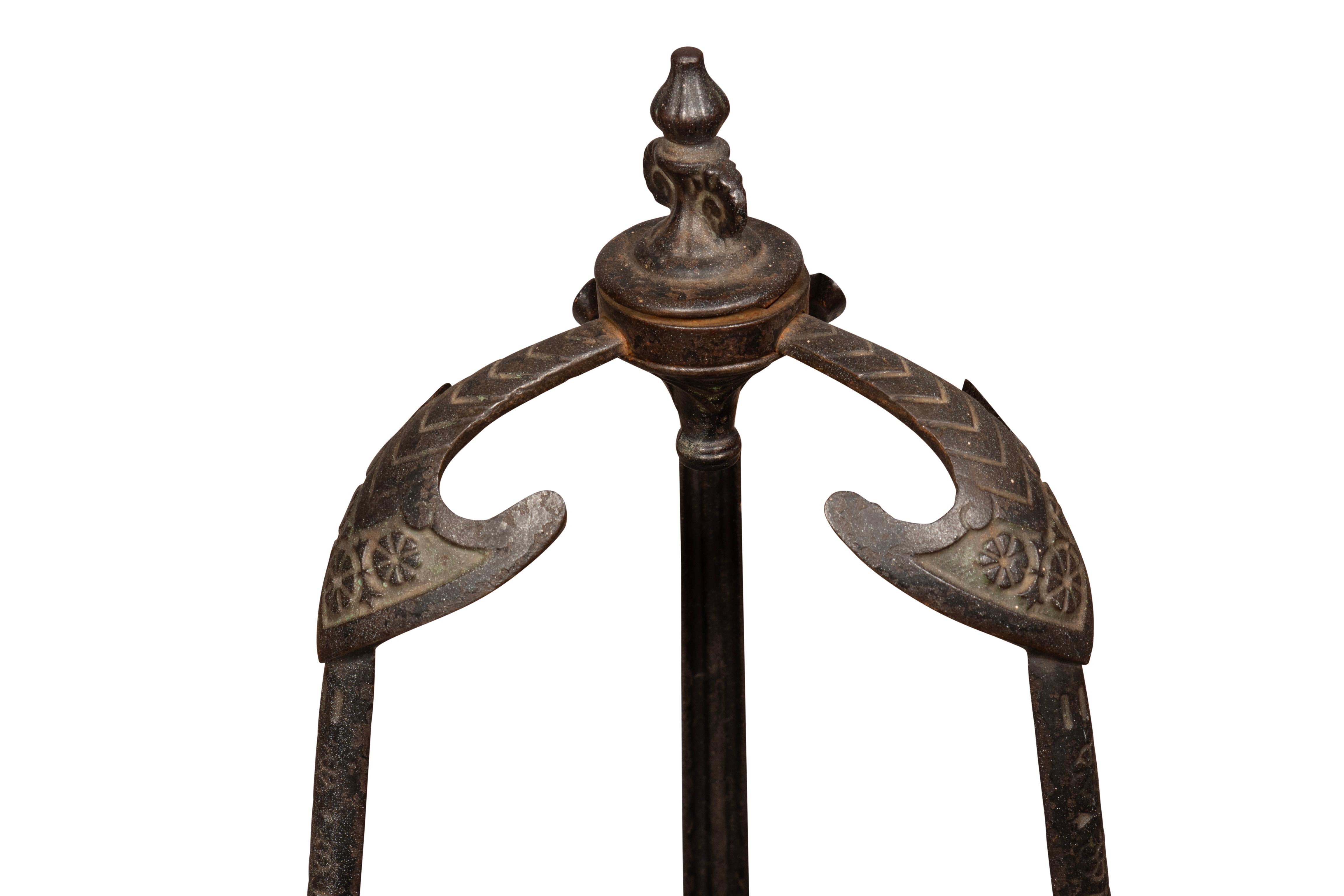 Assyrian Revival Cast Iron Tool Holder With Four Renaissance Revival Firetools For Sale 5