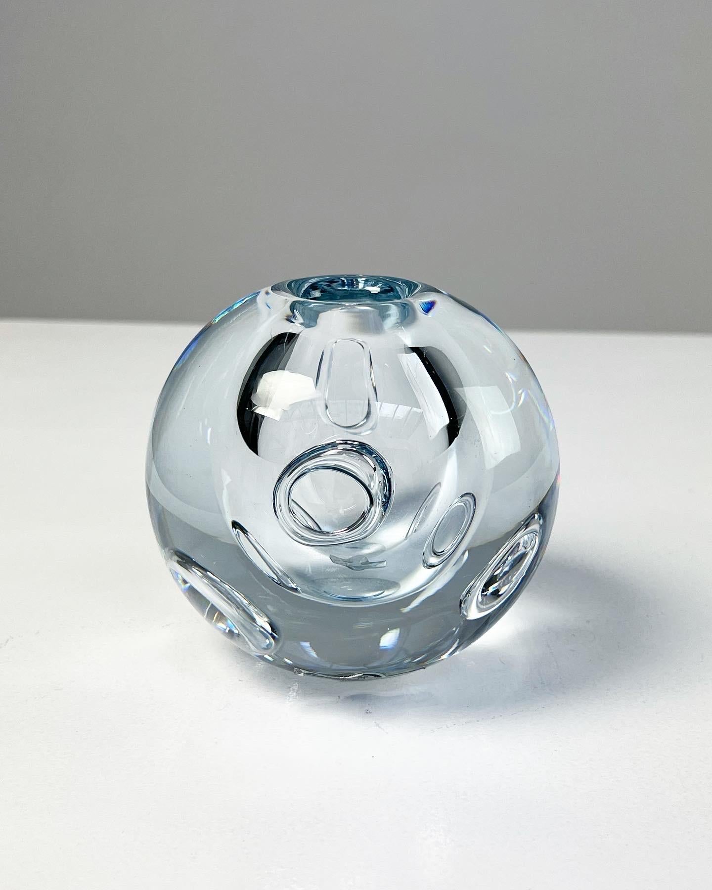 Mid-Century Modern Asta Strömberg Bubble Crystal Ball Vase Strömbergshyttan Sweden, 1960s