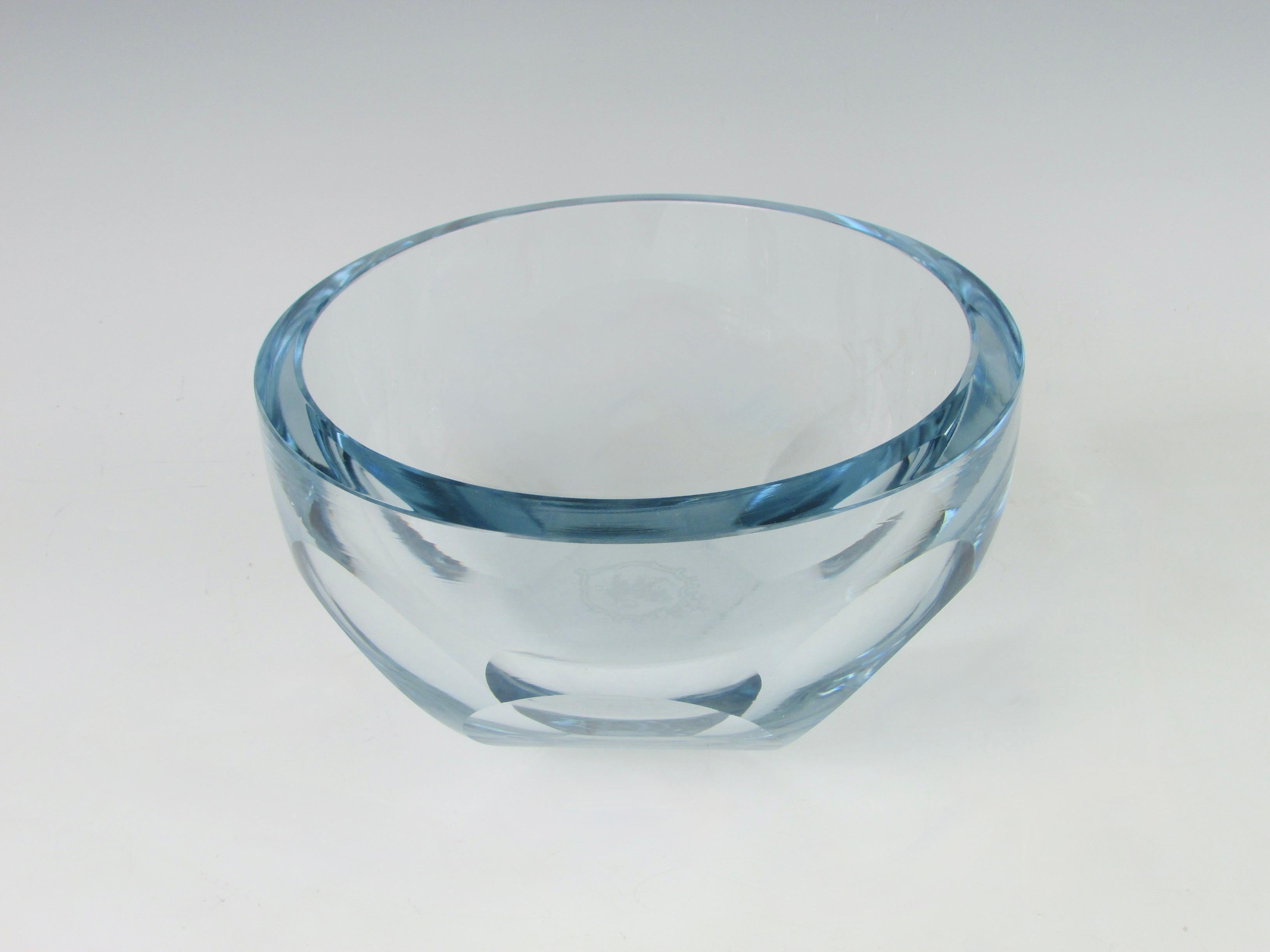 Crystal Asta Stromberg for Strombergshyttan faceted blue tinted crystal bowl Sweden For Sale