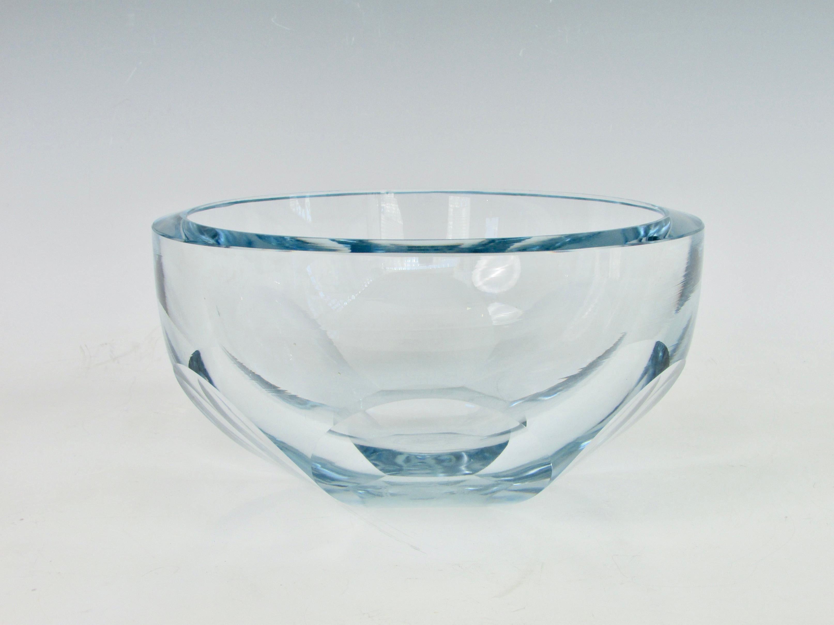 Swedish Asta Stromberg for Strombergshyttan faceted blue tinted crystal bowl Sweden For Sale