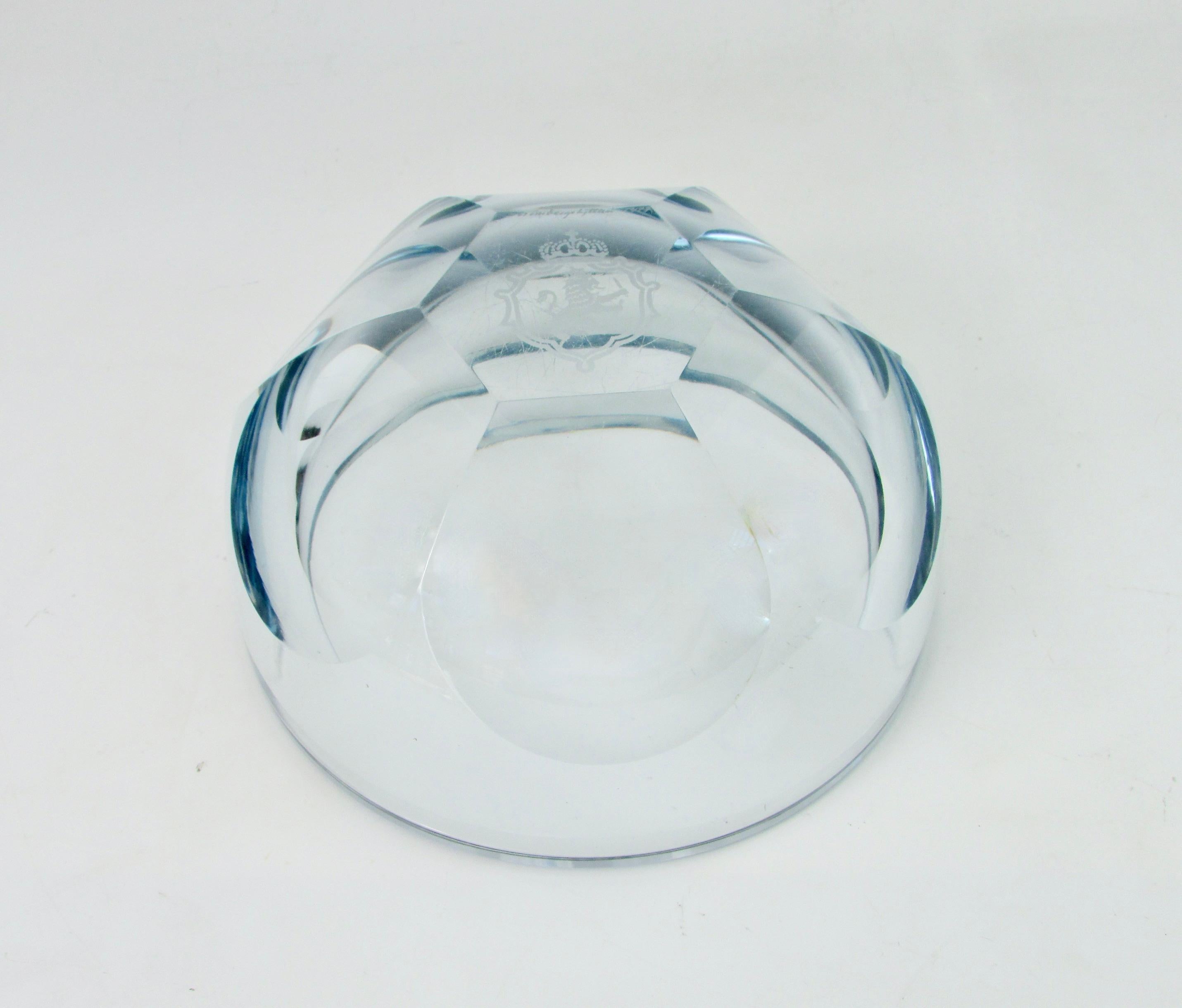 20th Century Asta Stromberg for Strombergshyttan faceted blue tinted crystal bowl Sweden For Sale