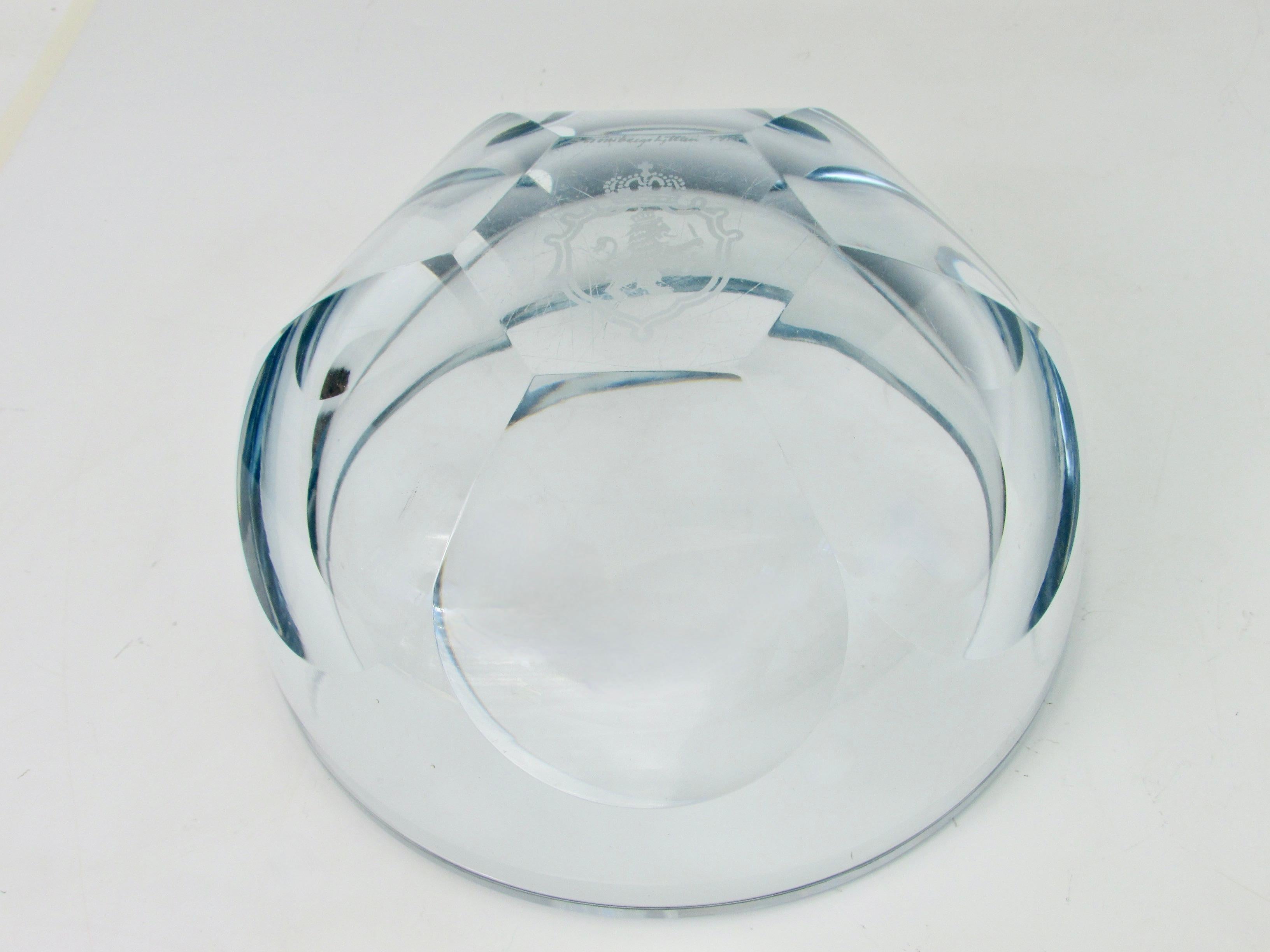 Hand-Crafted Asta Stromberg for Strombergshyttan faceted blue tinted crystal bowl Sweden For Sale