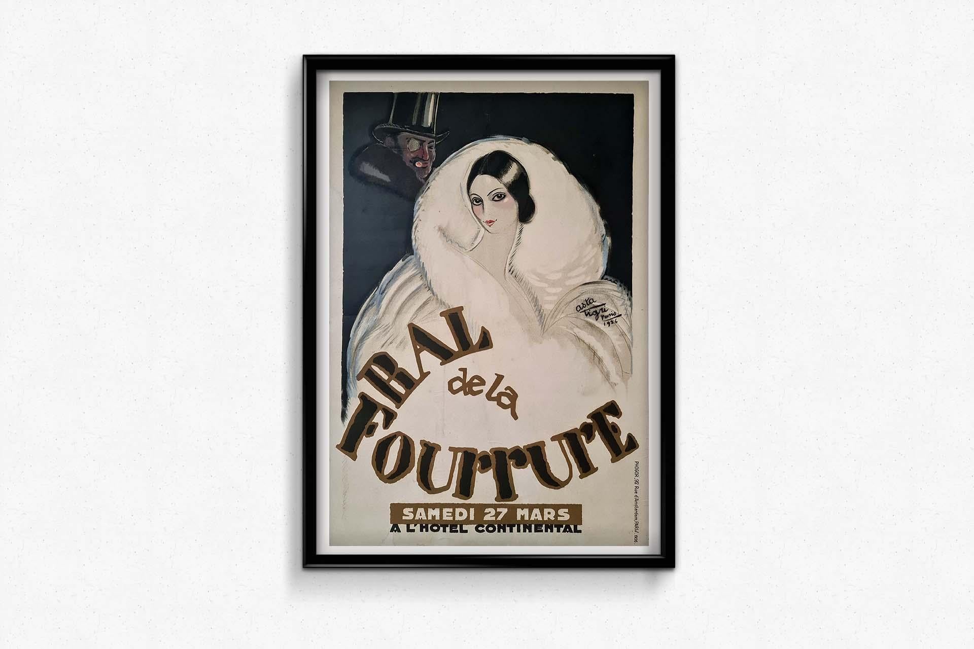 Le bal annuel des fourreurs à Paris était annoncé par des personnalités de l'Art déco telles que Charles Gesmar, Maurice Milliere et l'inconnue Asta Tigri, qui a conçu à la fois cette affiche et l'image pour le même événement l'année suivante. Cette