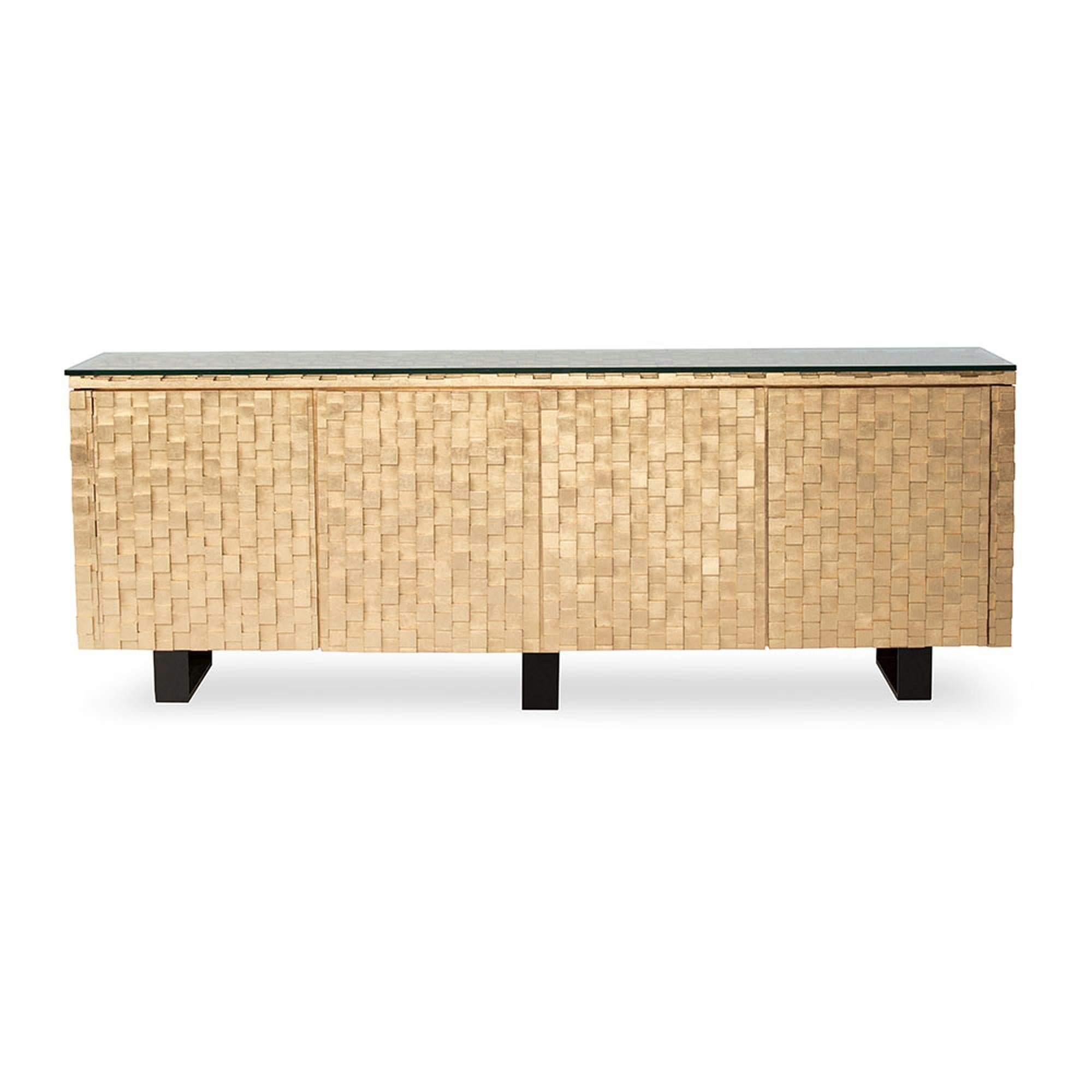 Effortlessly assuming center stage, the Astaire credenza is a magnificent work of art. The extravagance of the collection’s credenza features richly dimensional hand-gilded constructions that are hand gilded and individually placed at three