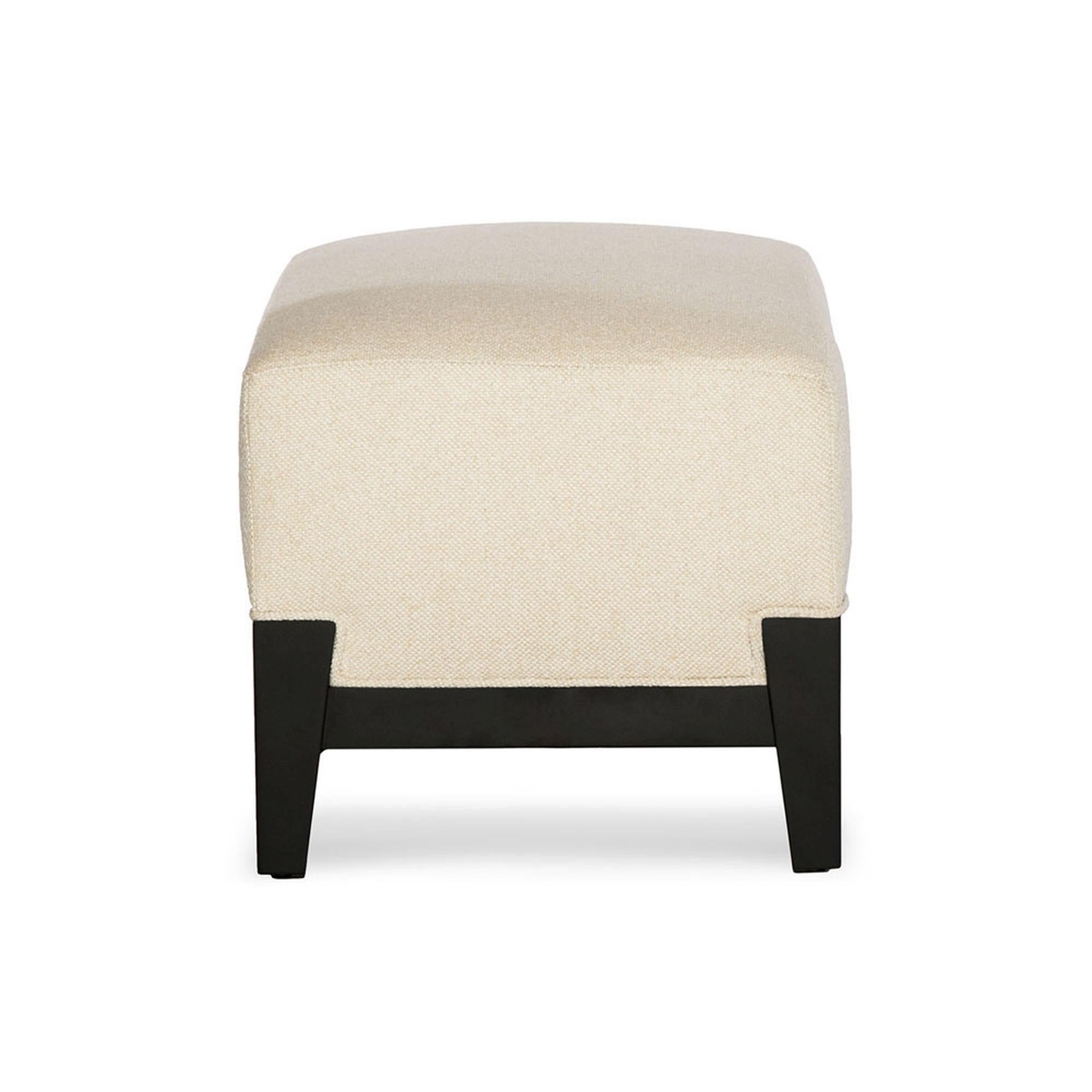 The Astaire collection’s lounge chair I and ottoman exude elegance and sophistication. Pairing the chair and ottoman’s highly polished ebony lacquered wood frame with the neutral basket linen fabric creates a warm look and feel. The chair’s arms are