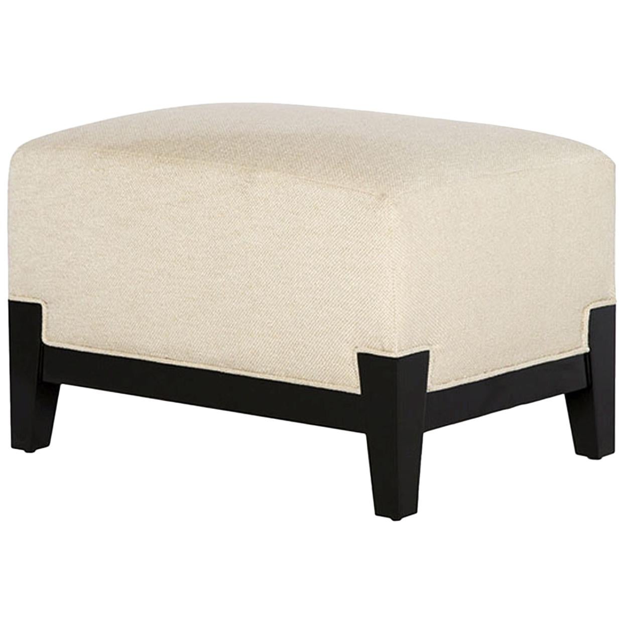 Astaire Ottoman in Cream with Lacquered Ebony Legs by Innova Luxuxy Group For Sale