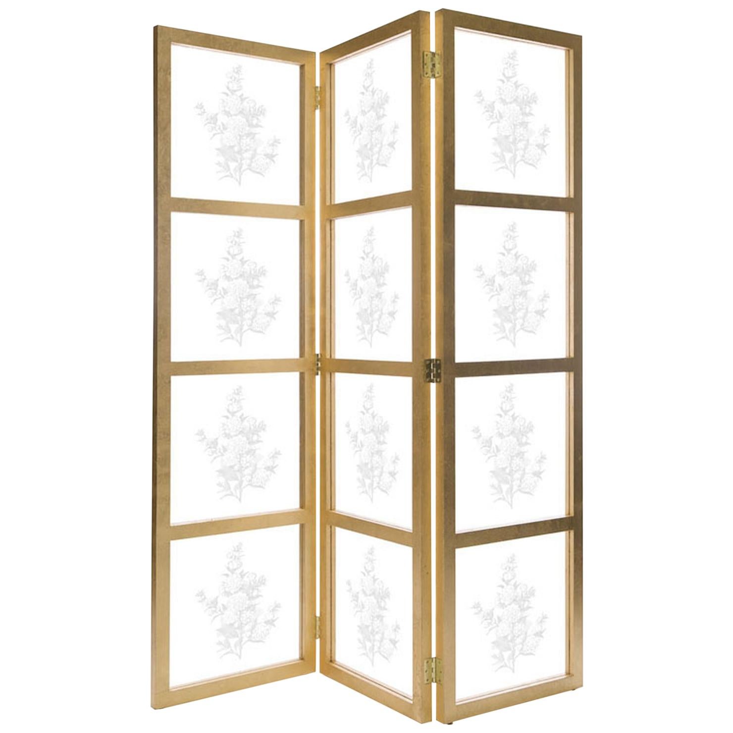 Astaire Room Screen in Gold Leaf & Glass by Innova Luxuxy Group For Sale