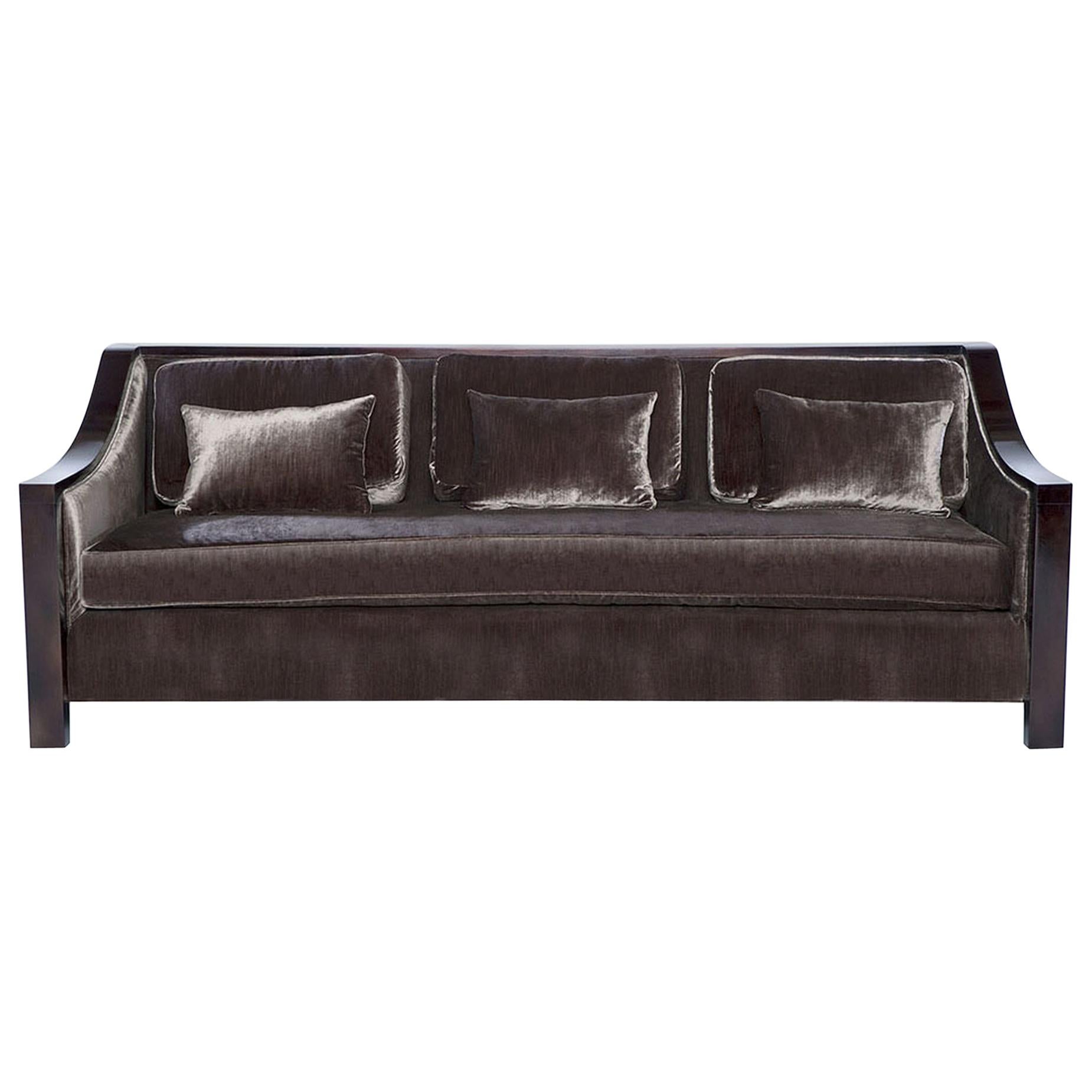 Astaire Sofa in Chocolate Velvet with Lacquered Frame by Innova Luxuxy Group For Sale