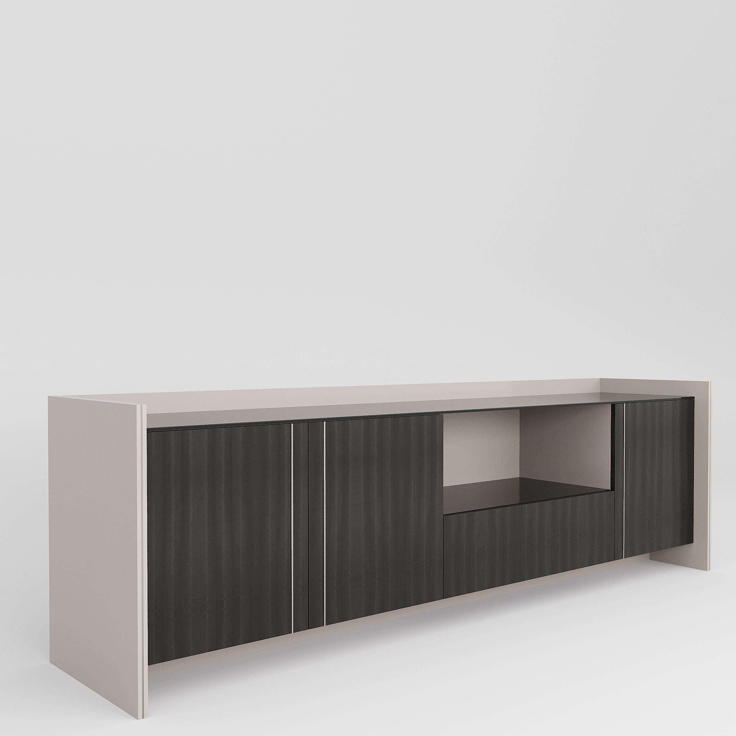 Modern ASTAIRE wood sideboard with black glass on top For Sale