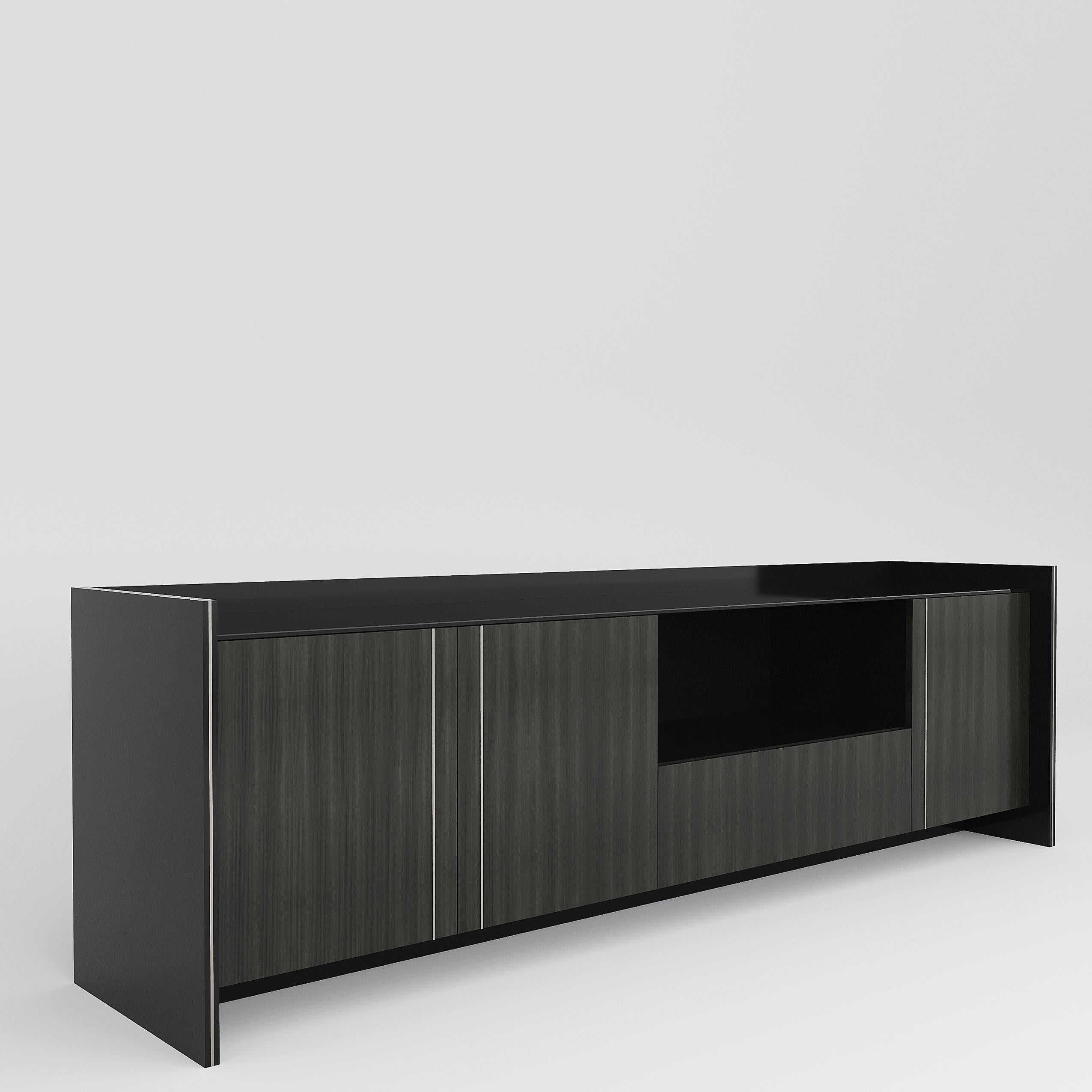 Contemporary ASTAIRE wood sideboard with black glass on top For Sale