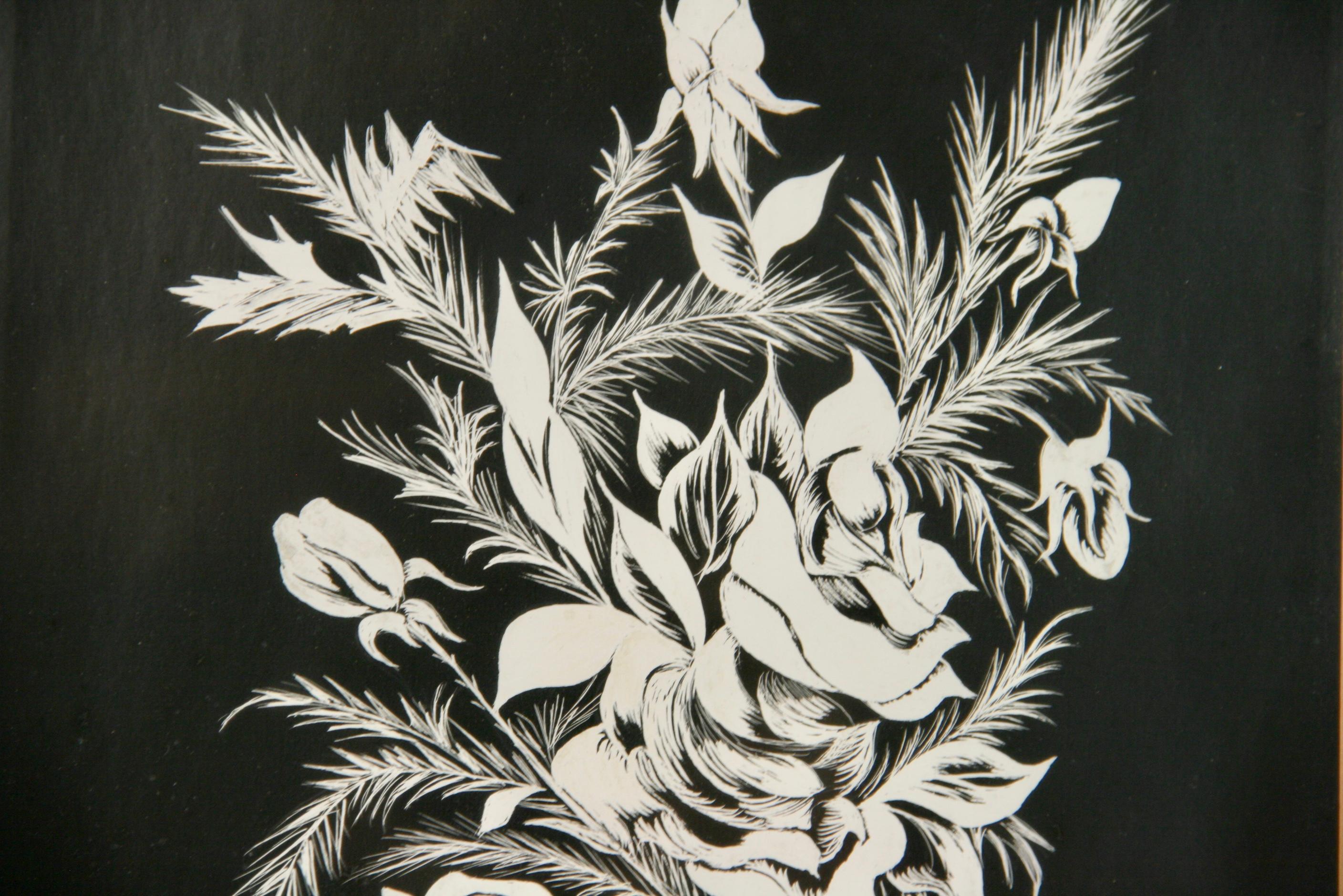 Modernes Blumenstillleben in Schwarz und Weiß Öl  Malerei – Painting von A.Stathys