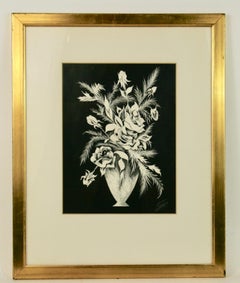 Bodegón Floral Moderno Blanco y Negro Óleo Pintura