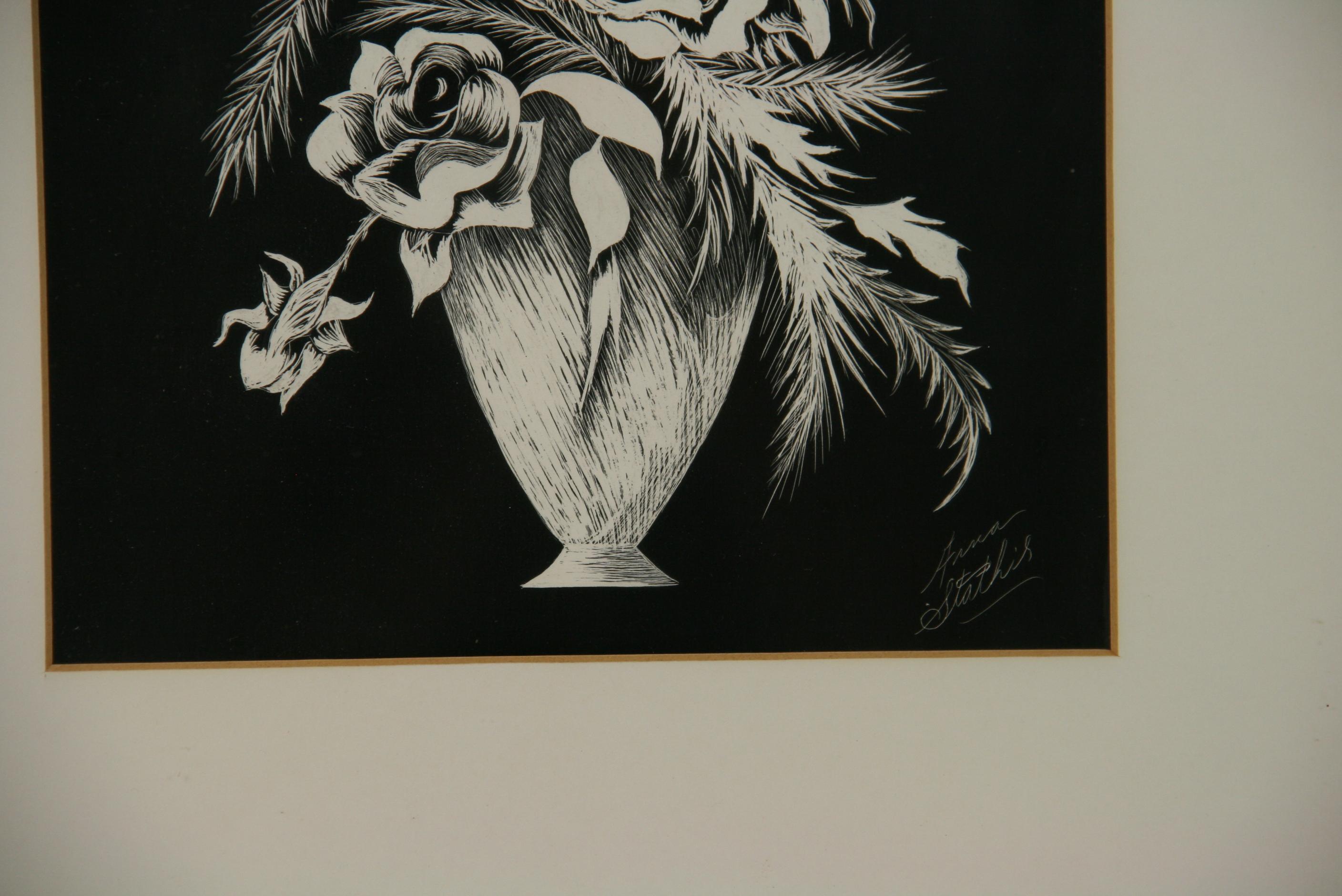 Modern Black and White Floral Still life Painting For Sale 1