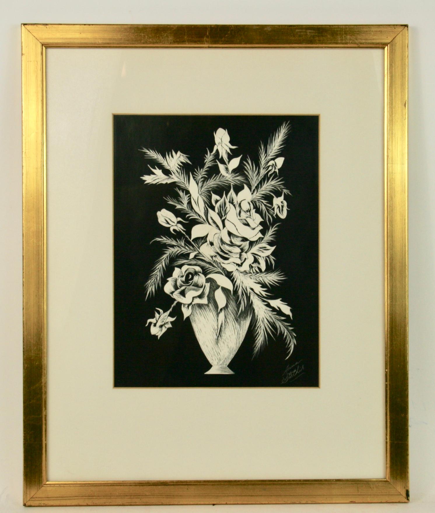 Modern Black and White Floral Still life Painting For Sale 4