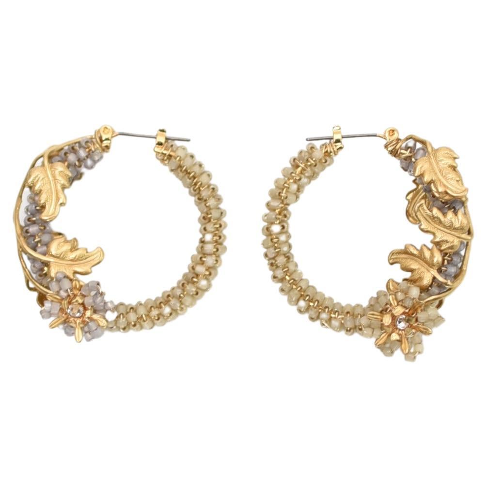 Vintage Coral Bead Gold Creole Hoop Earrings at 1stDibs | antique ...